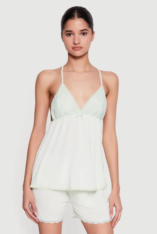 Lace Detail Soft Knit Pajama Cami and Shorts sold by Rainbow