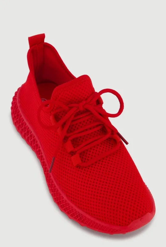 Textured Knit Lace Up Low Top Sneakers made by Rainbow