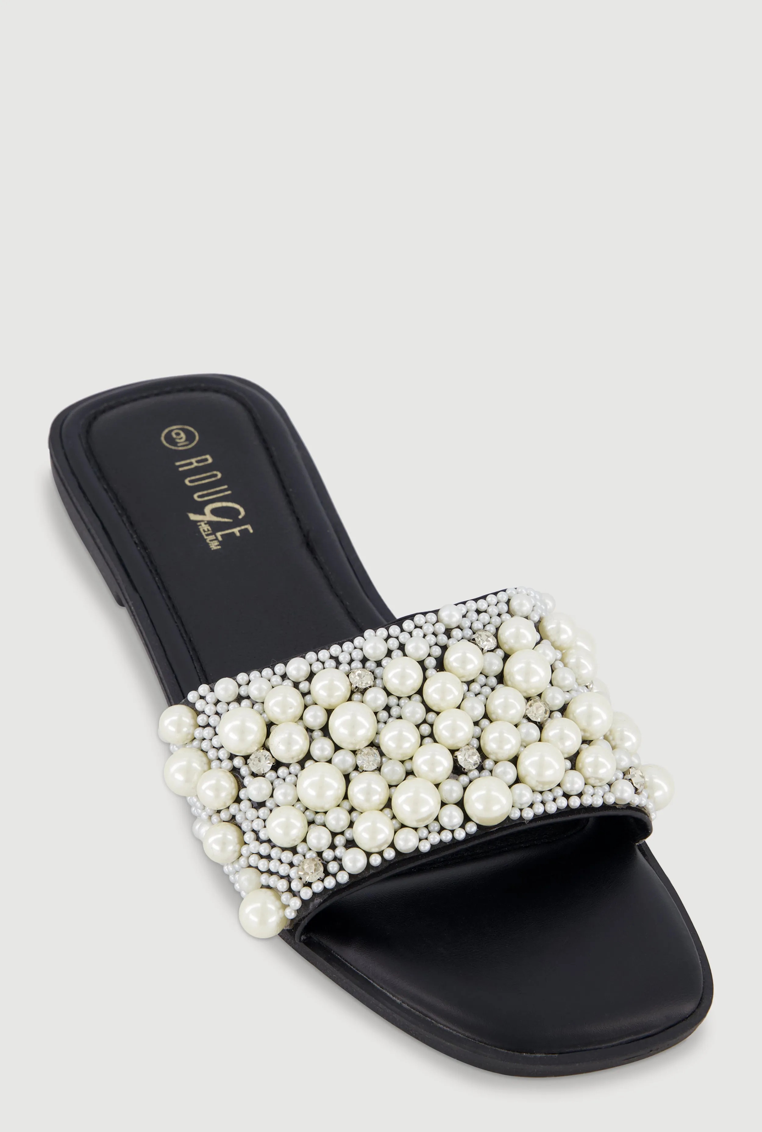 Faux Pearl Rhinestone Studded Slide Sandals sold by Rainbow