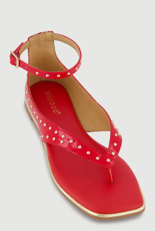 Metallic Studded Ankle Strap Thong Sandals sold by Rainbow