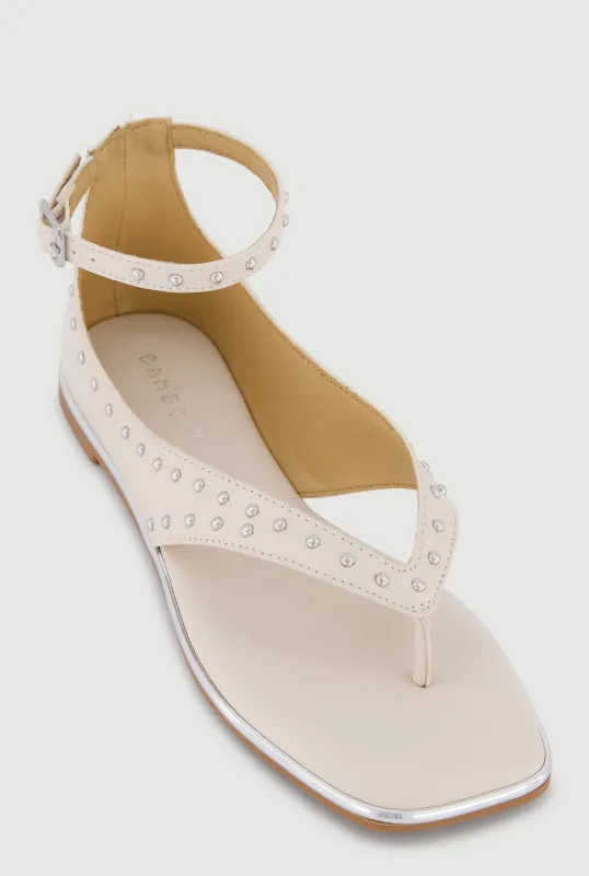 Metallic Studded Ankle Strap Thong Sandals made by Rainbow