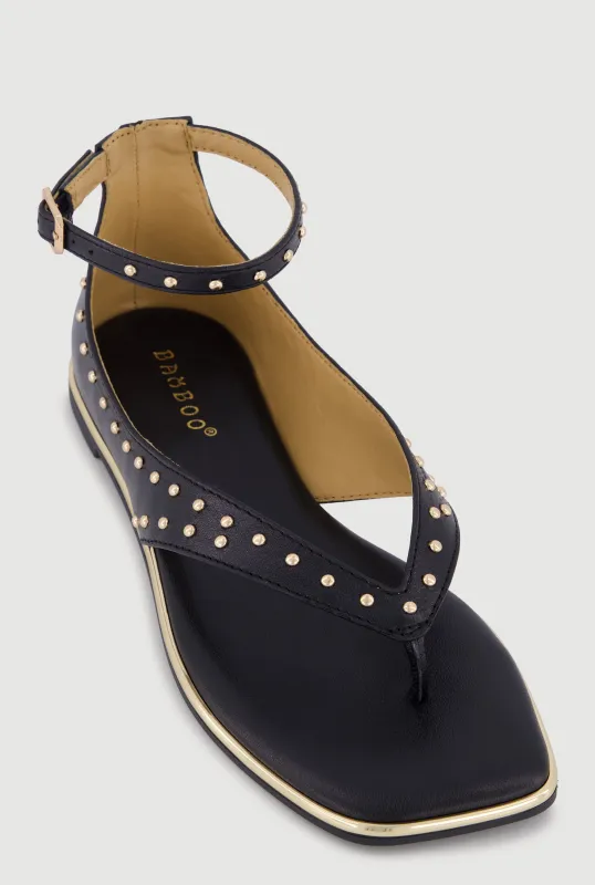 Metallic Studded Ankle Strap Thong Sandals made by Rainbow