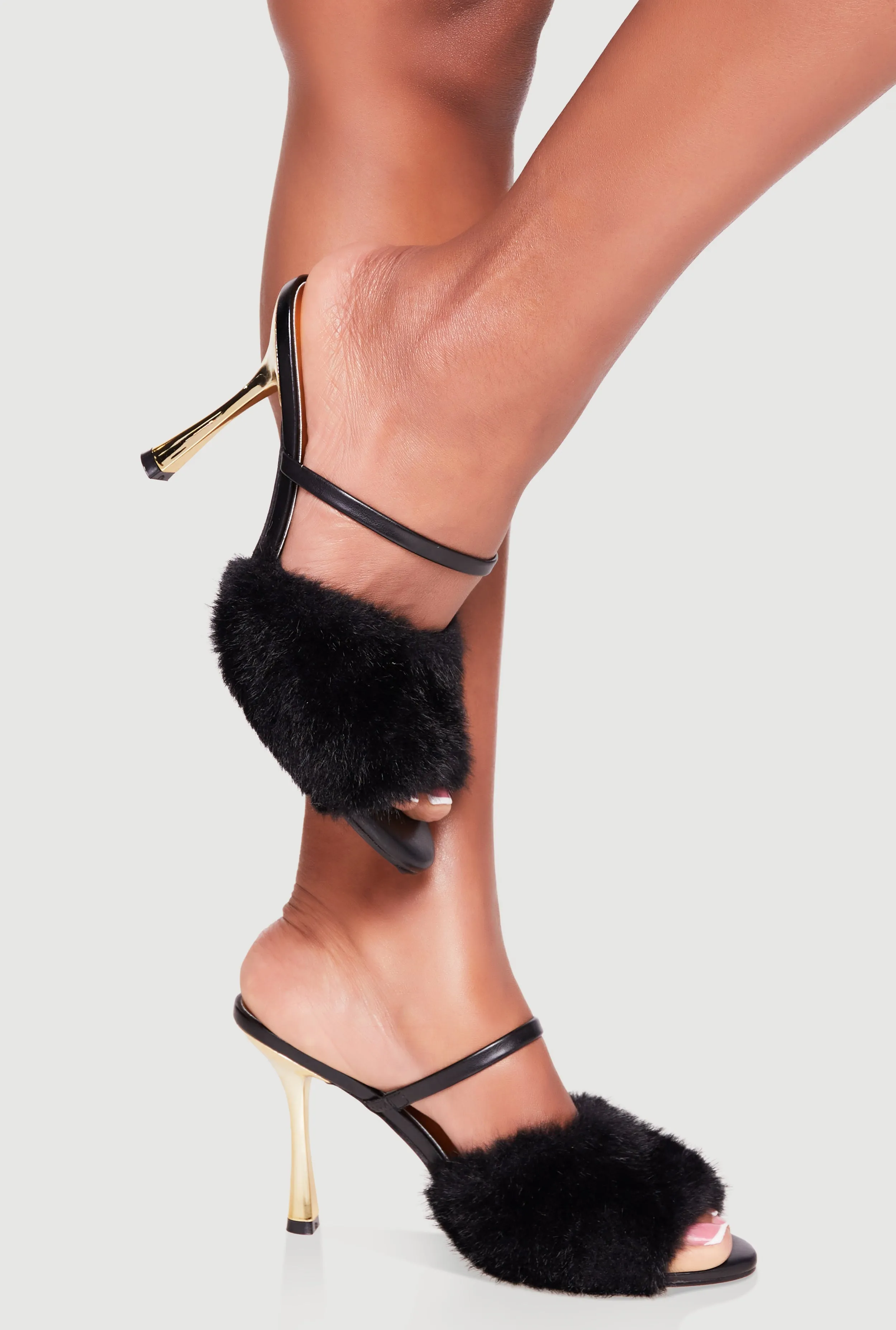 Faux Fur Band Peep Toe High Heel Mules sold by Rainbow product image thumbnail 2