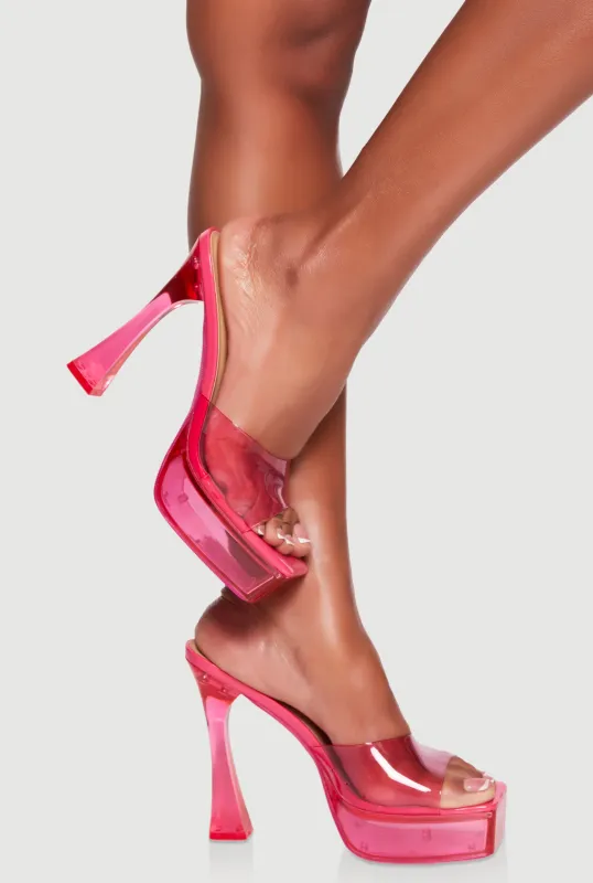 Square Open Toe Spool Heel Mules made by Rainbow