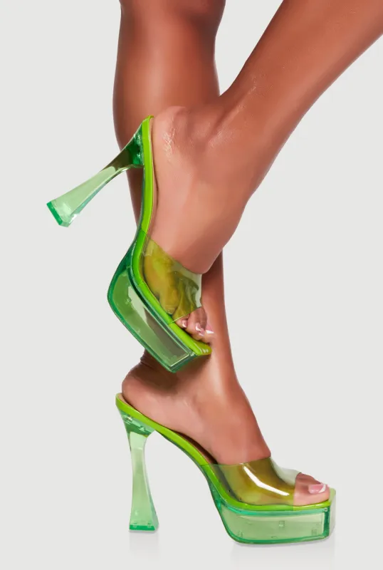 Square Open Toe Spool Heel Mules made by Rainbow