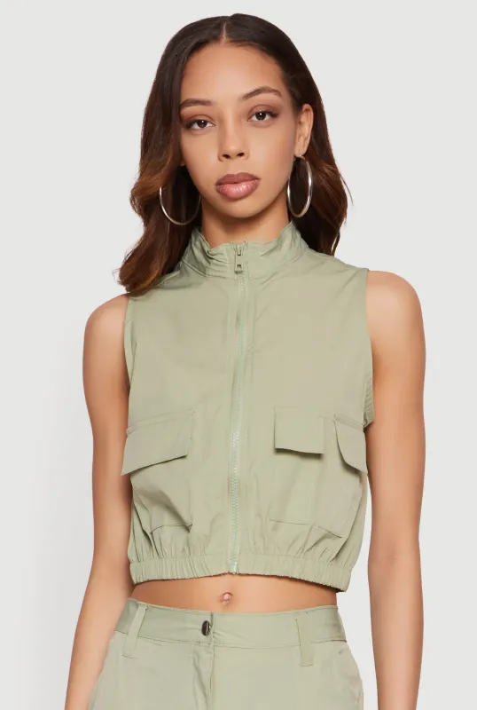 Nylon Cropped Zip Front Windbreaker Vest made by Rainbow