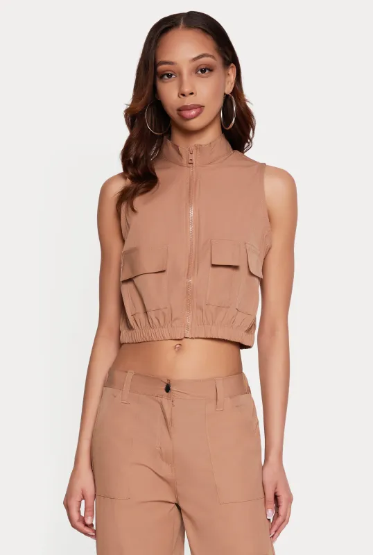 Nylon Cropped Zip Front Windbreaker Vest sold by Rainbow