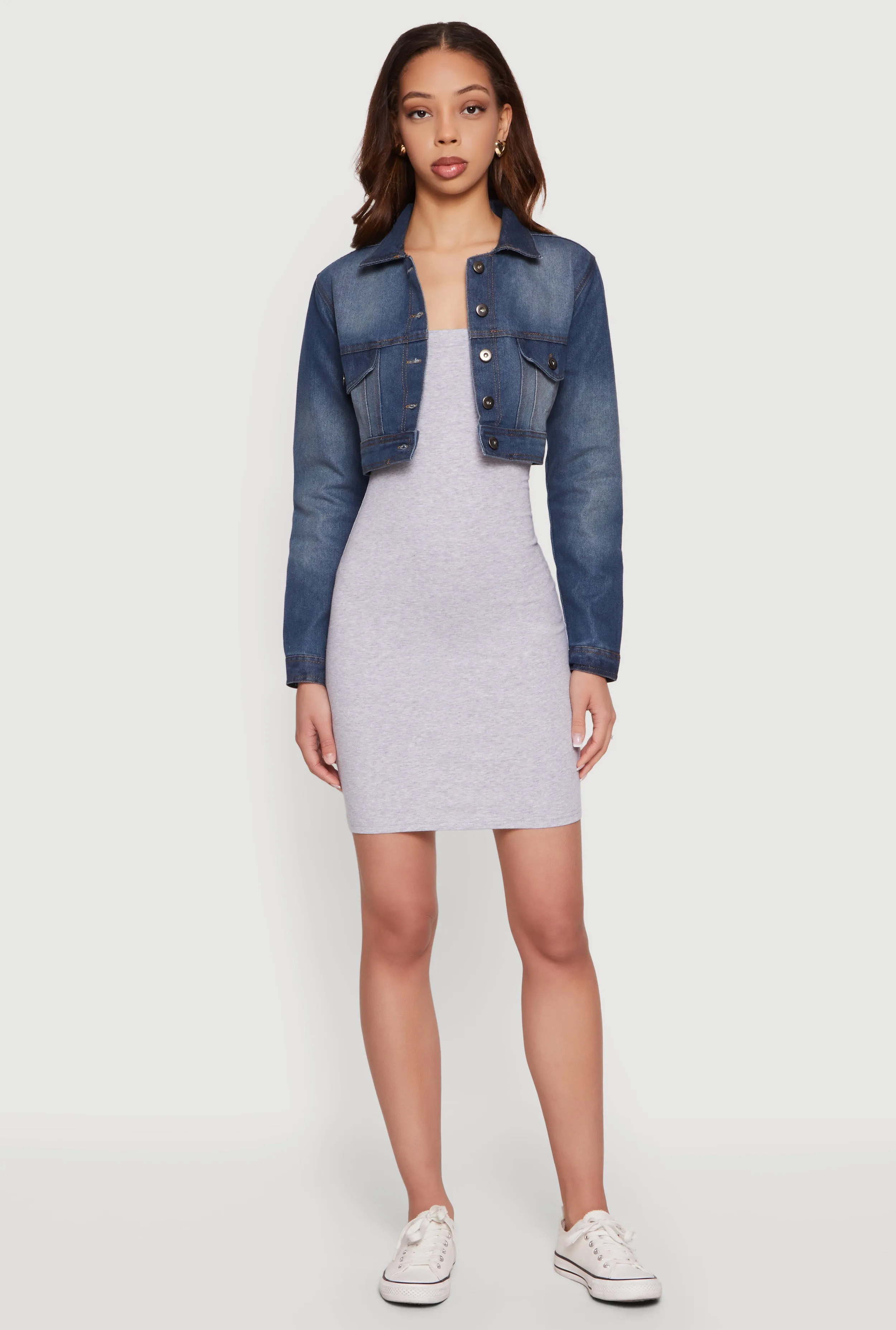 Stone Wash Denim Cropped Button Front Jacket sold by Rainbow