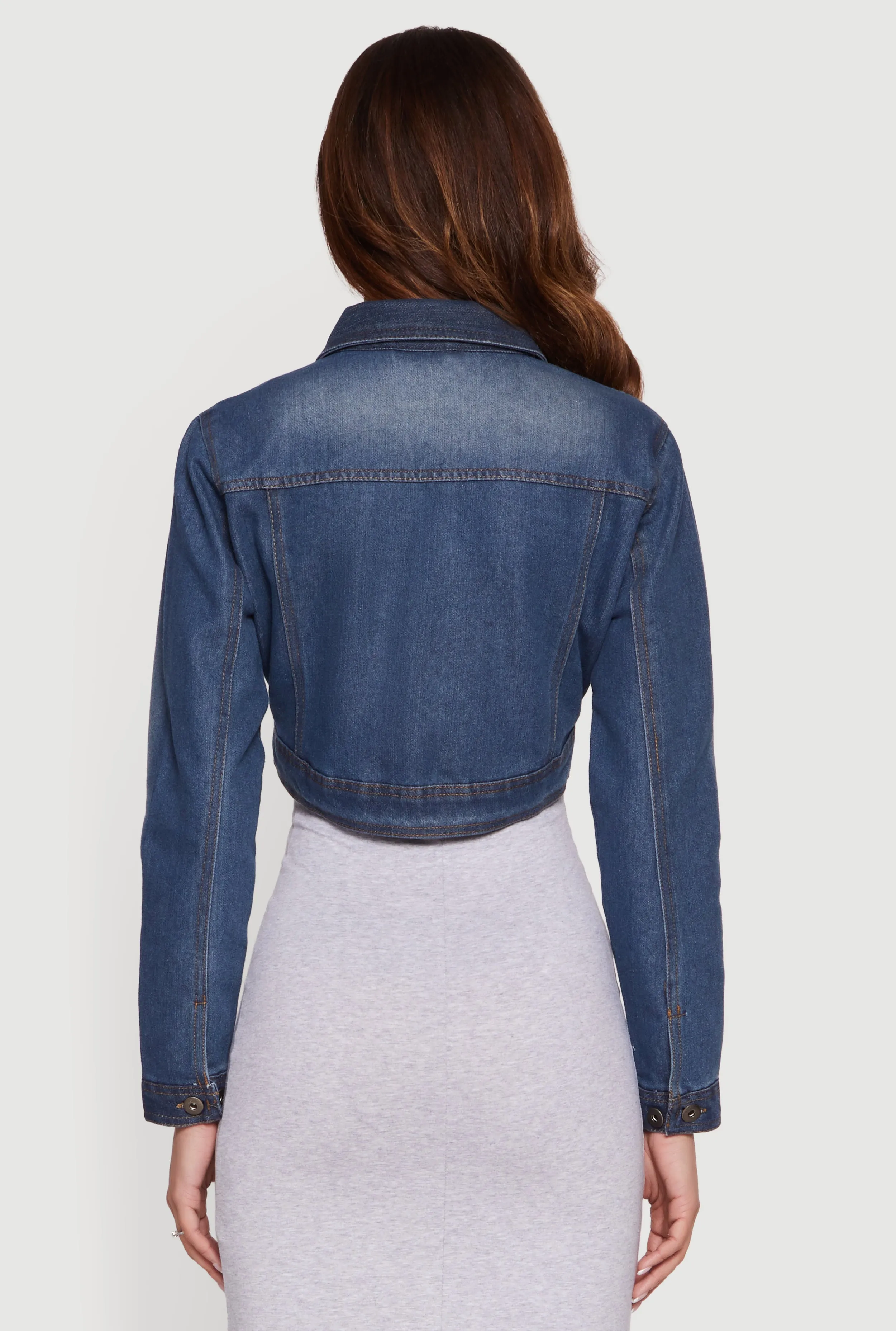 Stone Wash Denim Cropped Button Front Jacket sold by Rainbow product image thumbnail 5