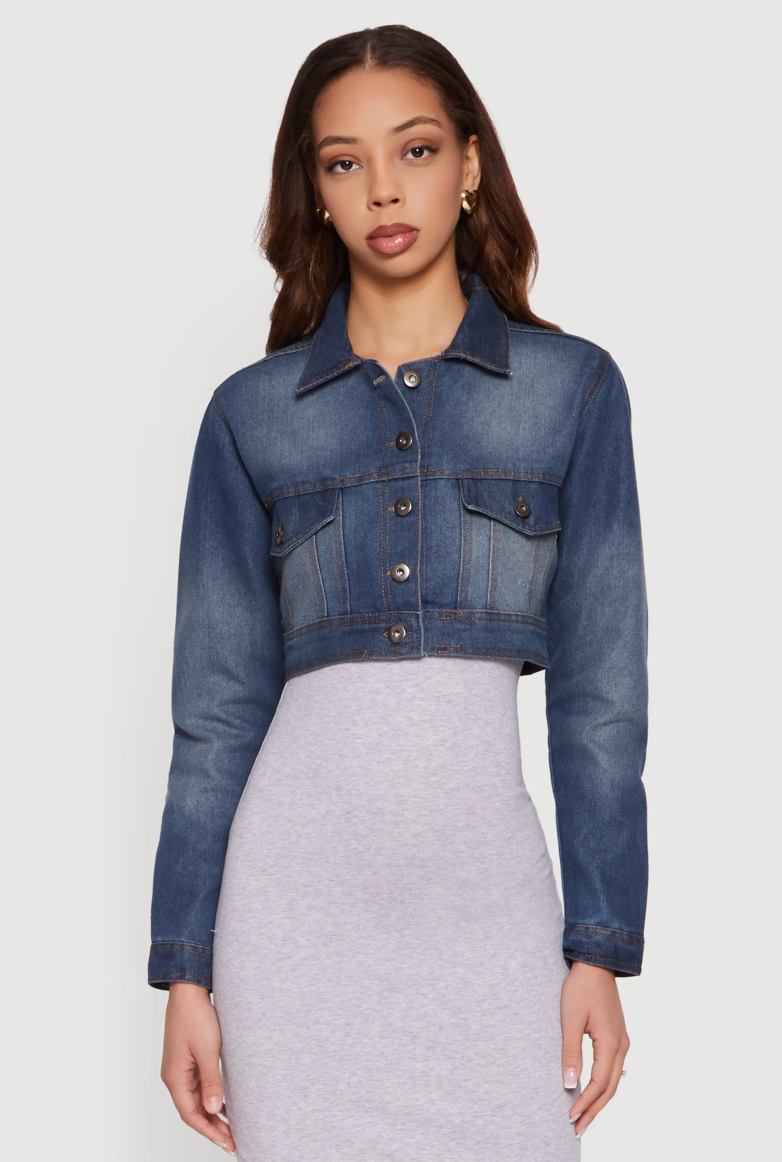 Stone Wash Denim Cropped Button Front Jacket sold by Rainbow product image thumbnail 2