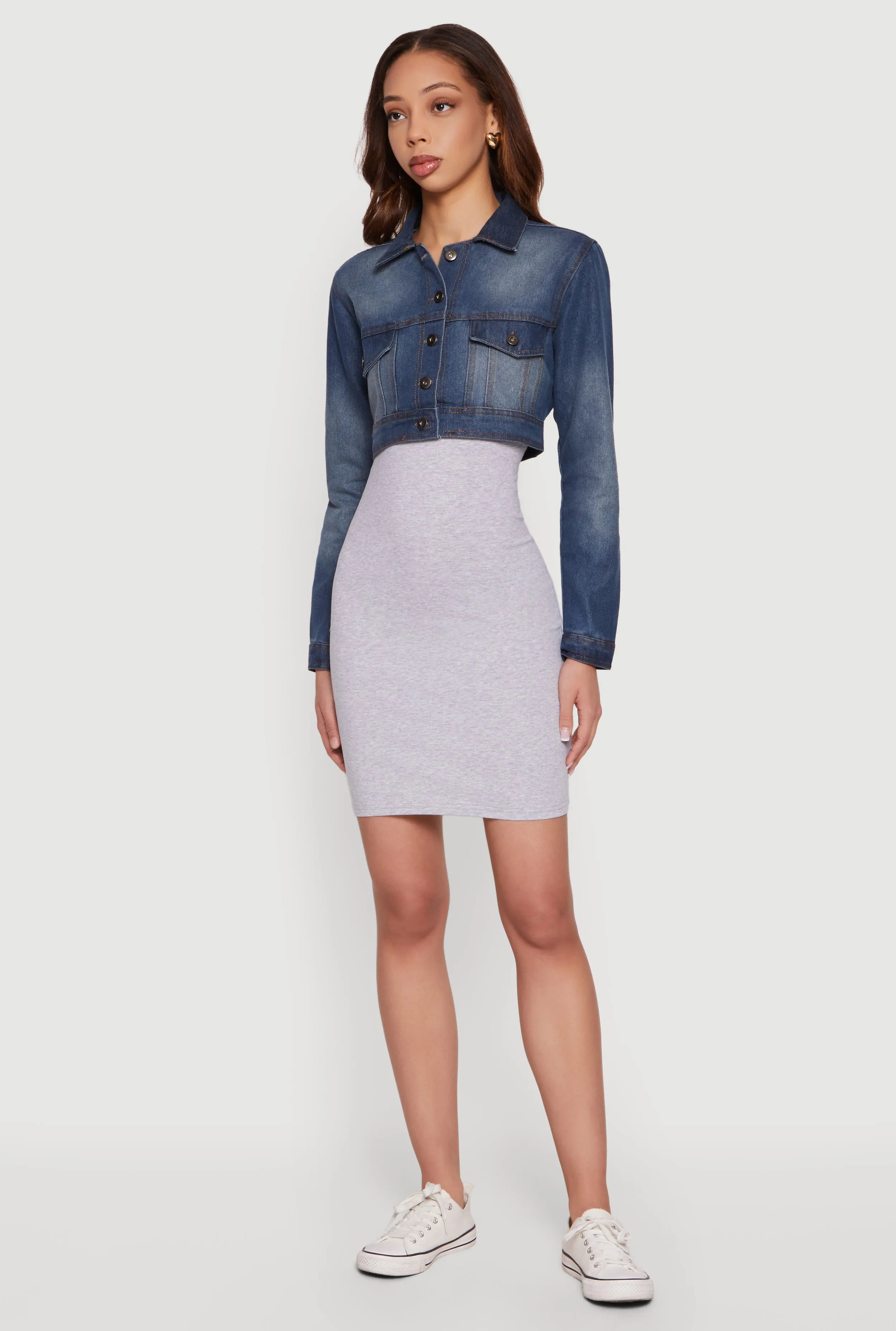 Stone Wash Denim Cropped Button Front Jacket sold by Rainbow product image thumbnail 3