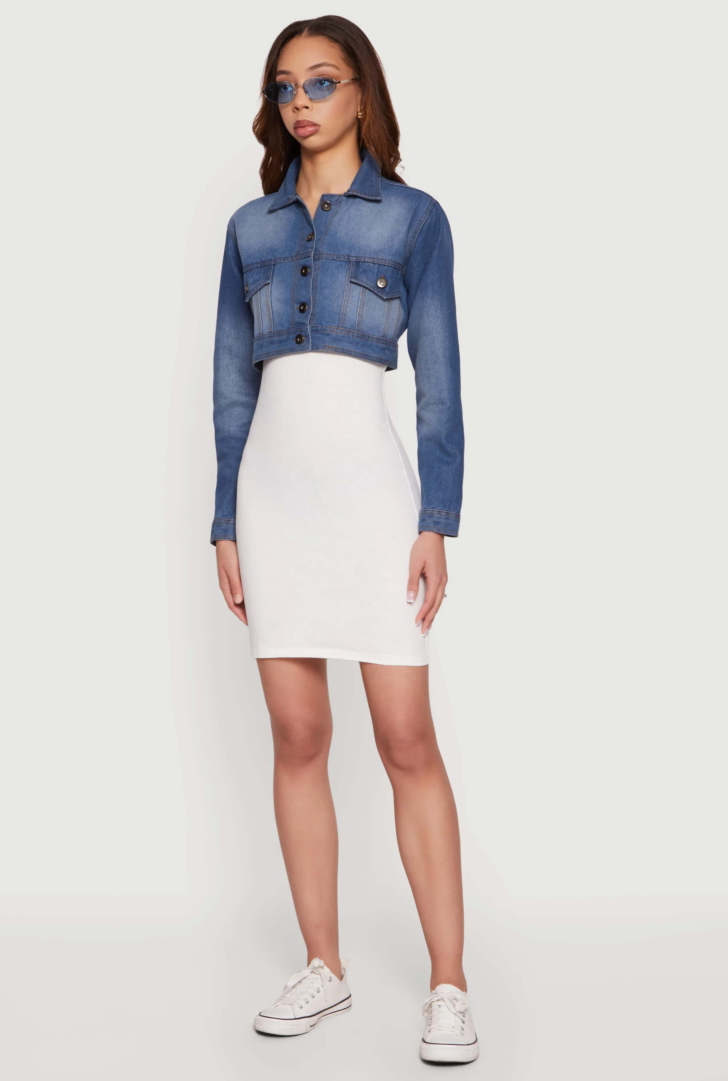 Stone Wash Denim Cropped Button Front Jacket sold by Rainbow product image thumbnail 3