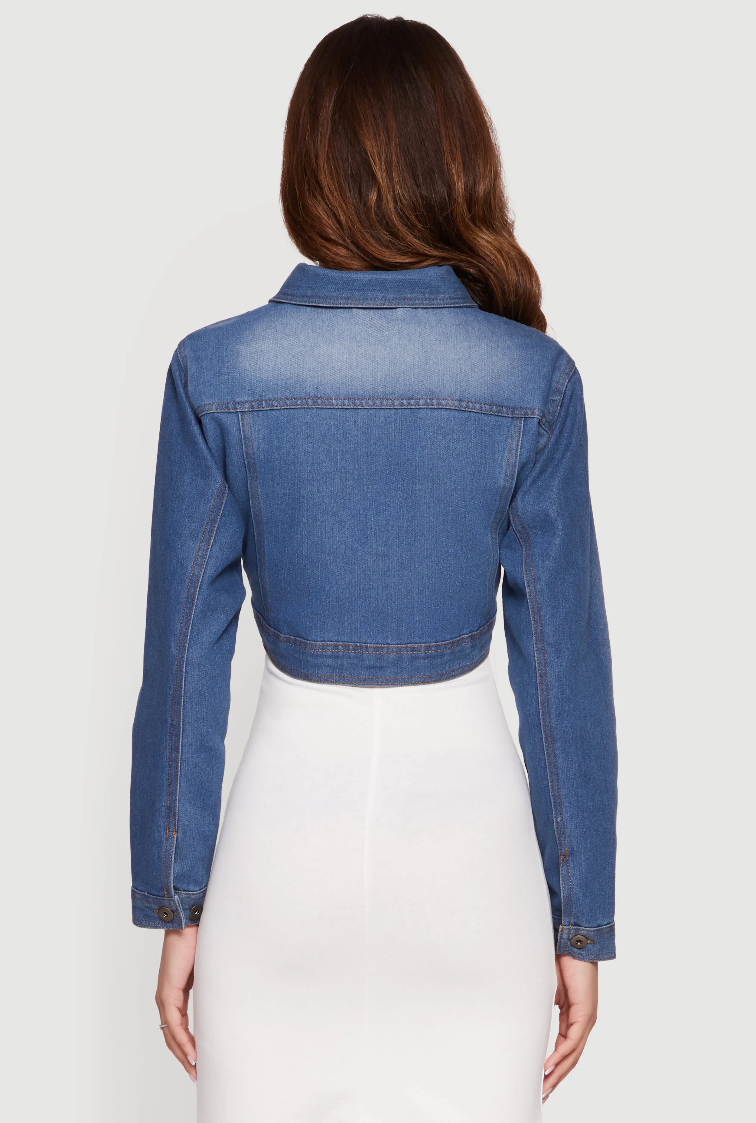 Stone Wash Denim Cropped Button Front Jacket sold by Rainbow product image thumbnail 5