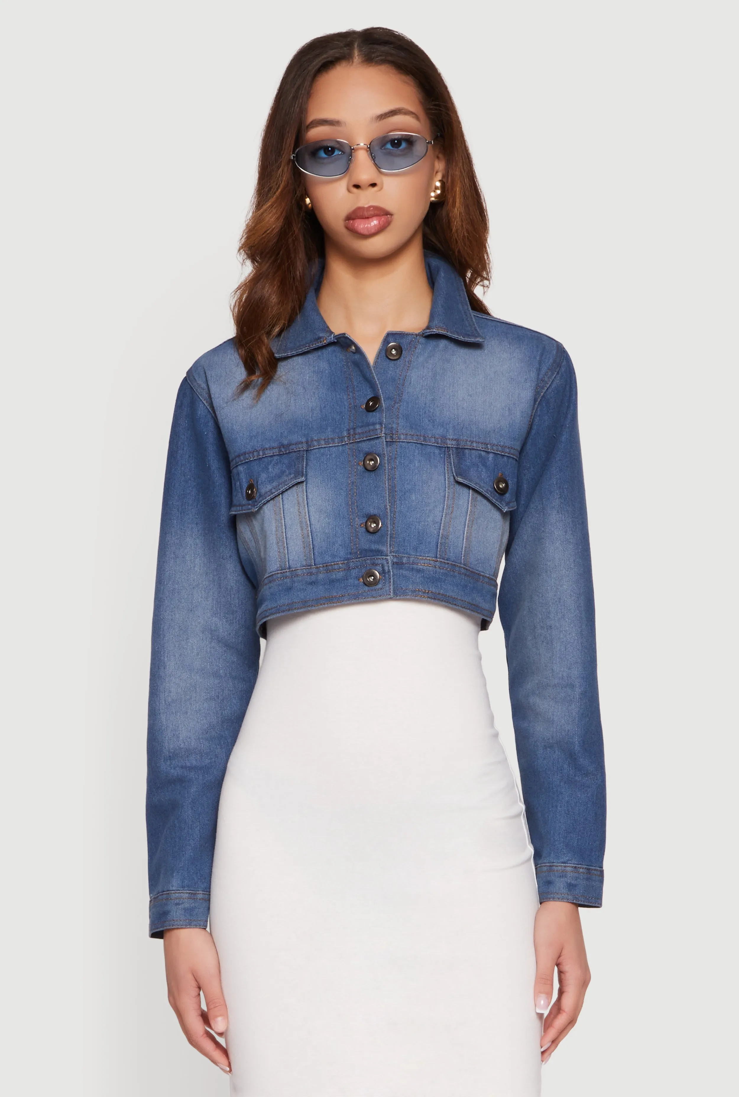 Stone Wash Denim Cropped Button Front Jacket sold by Rainbow product image thumbnail 2
