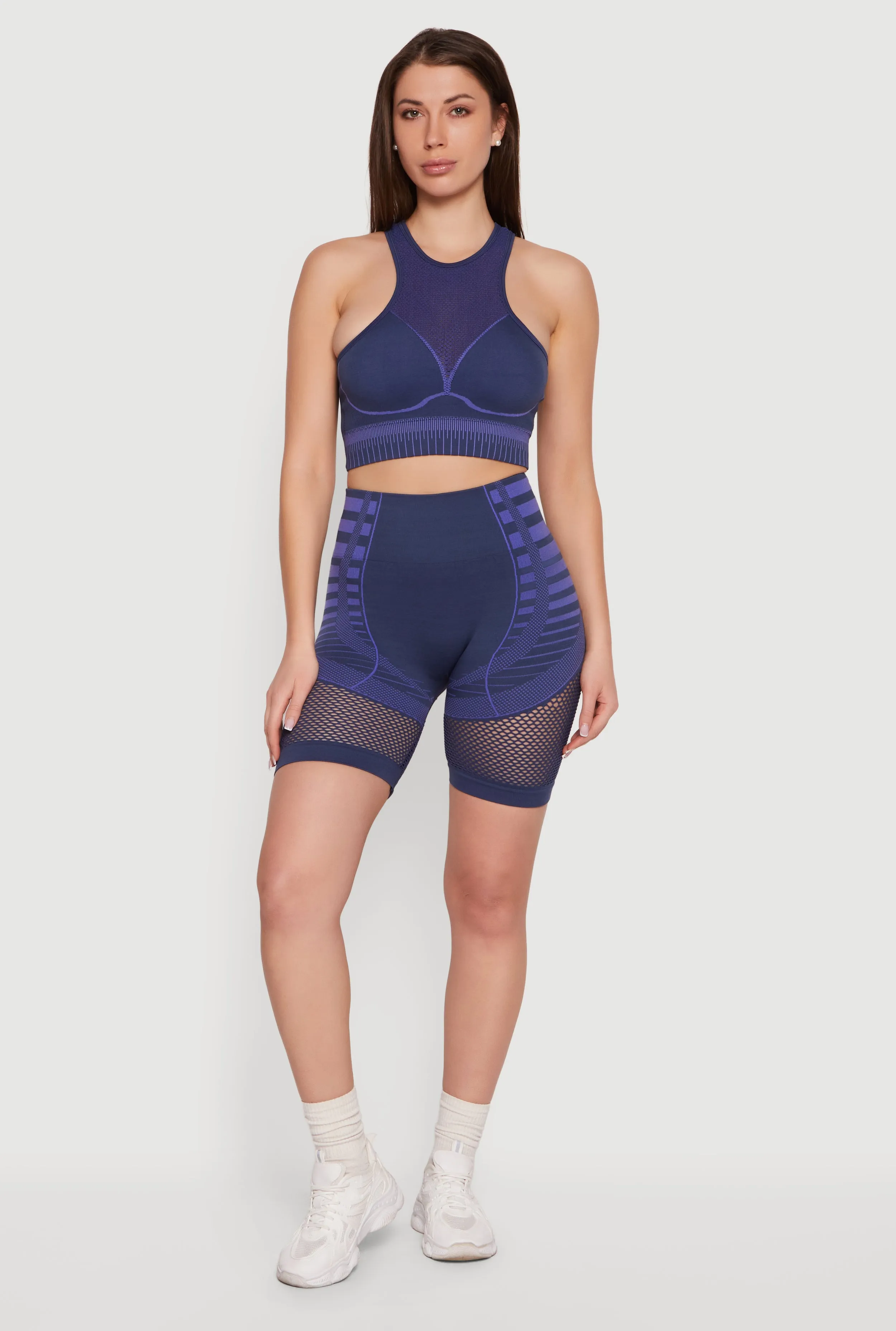 Striped Fishnet Detail Seamless Biker Shorts sold by Rainbow product image thumbnail 3