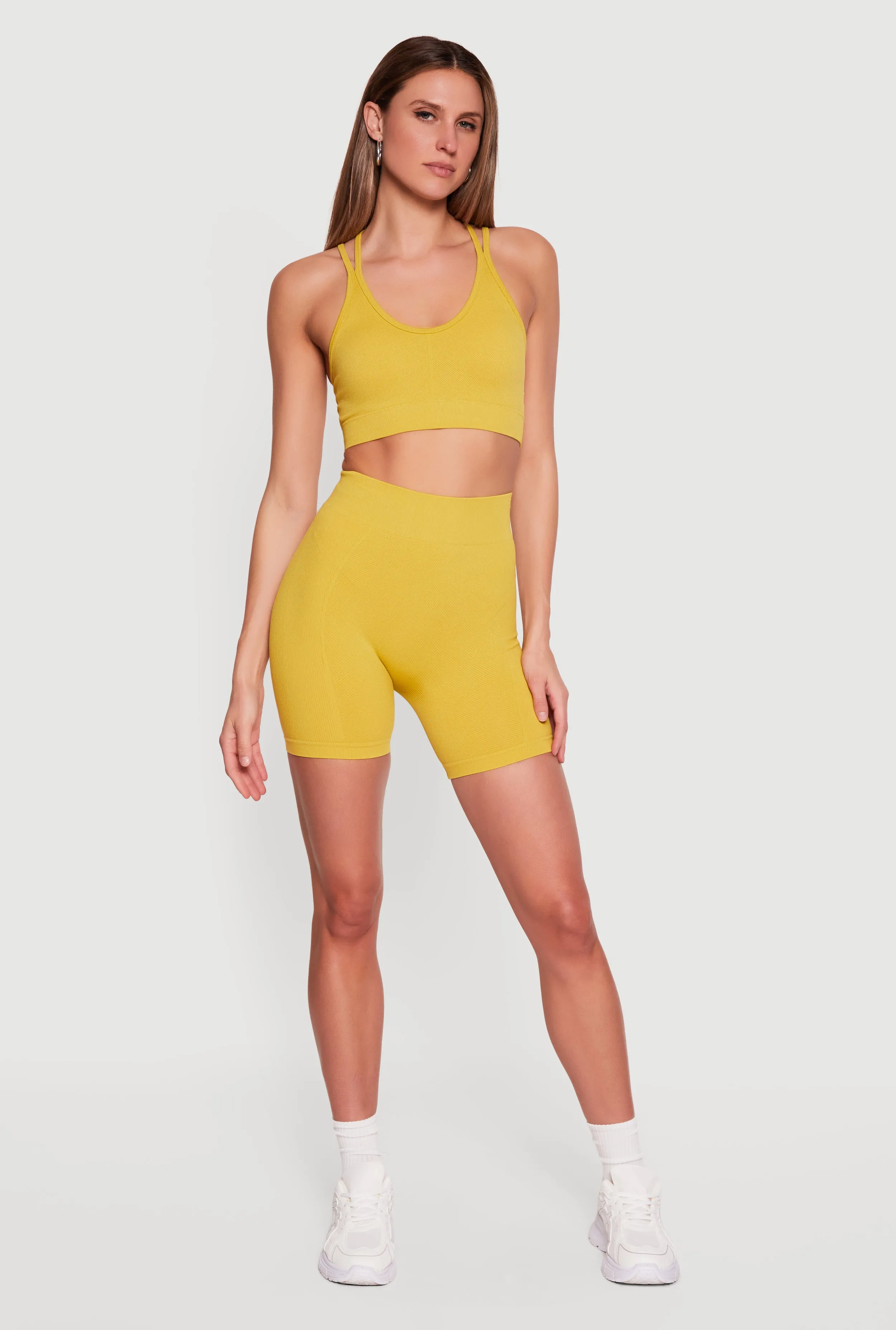 Solid Seamless Ribbed High Waisted Bike Shorts sold by Rainbow product image thumbnail 4