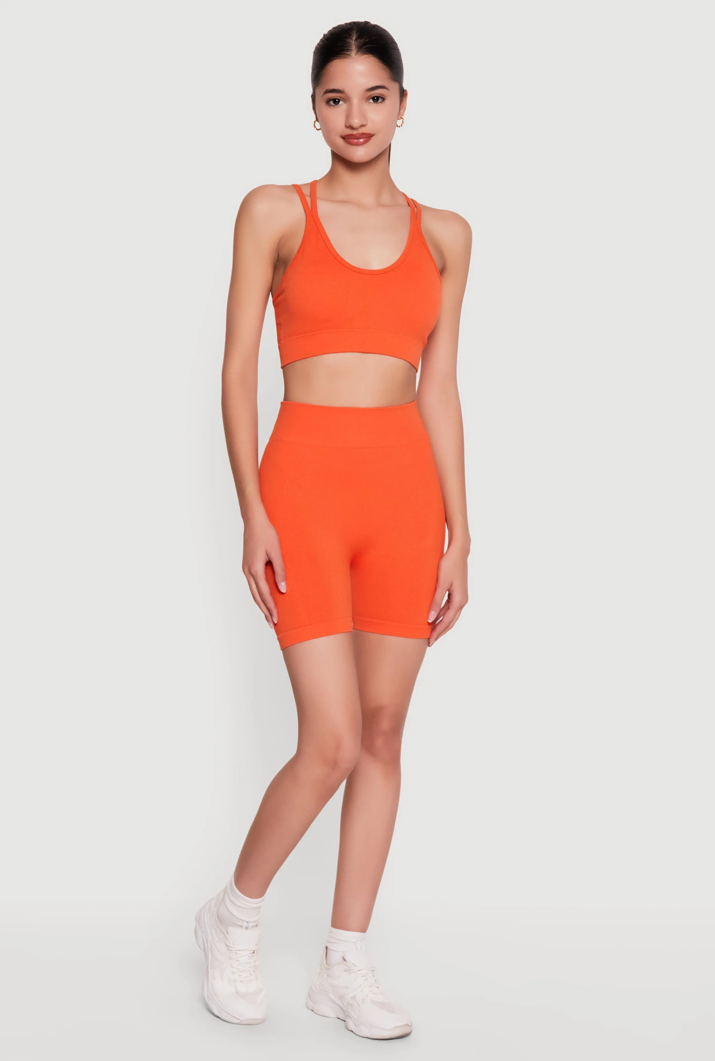 Solid Seamless Ribbed High Waisted Bike Shorts sold by Rainbow product image thumbnail 3