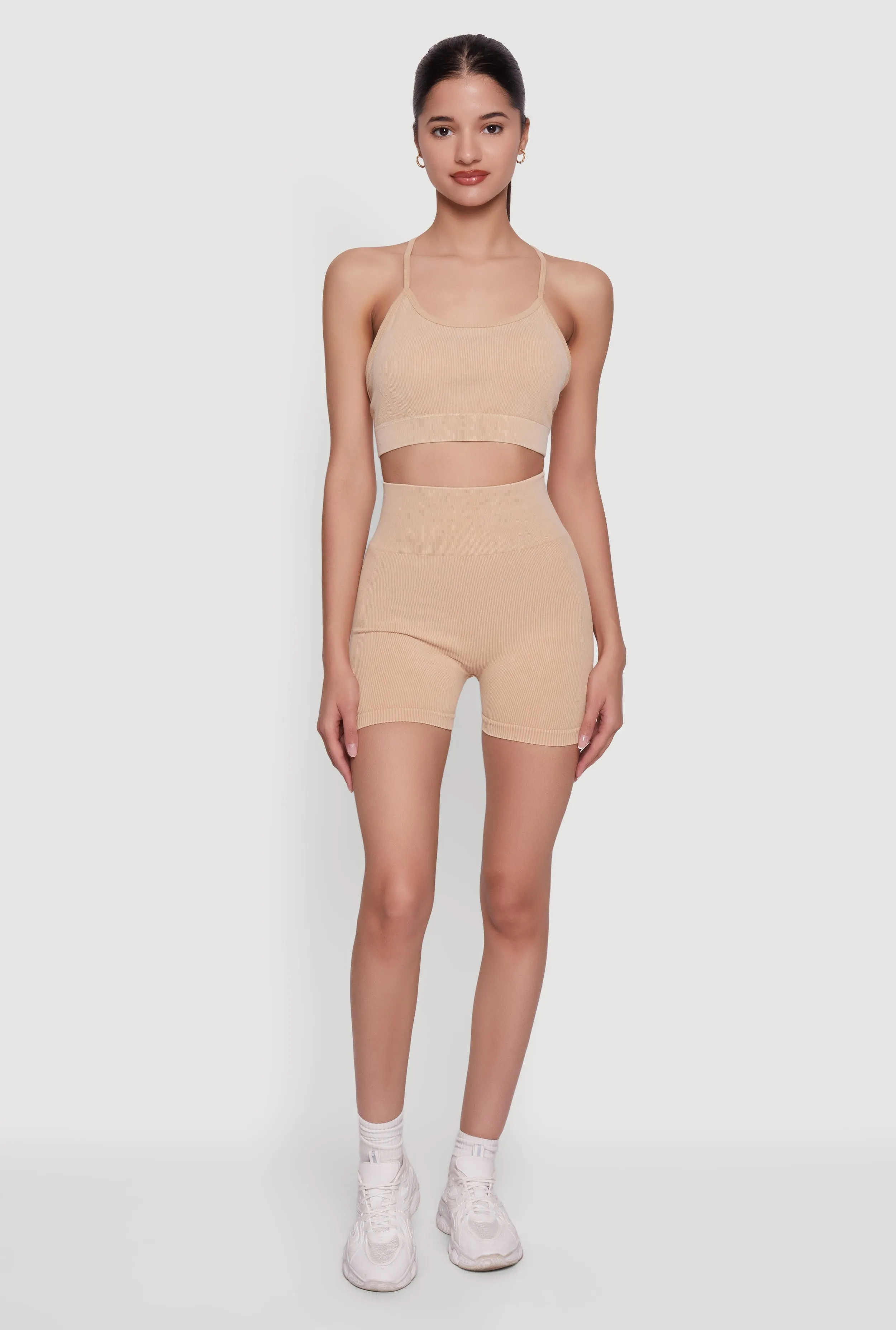 Acid Wash Seamless Ribbed High Waisted Bike Shorts sold by Rainbow product image thumbnail 3