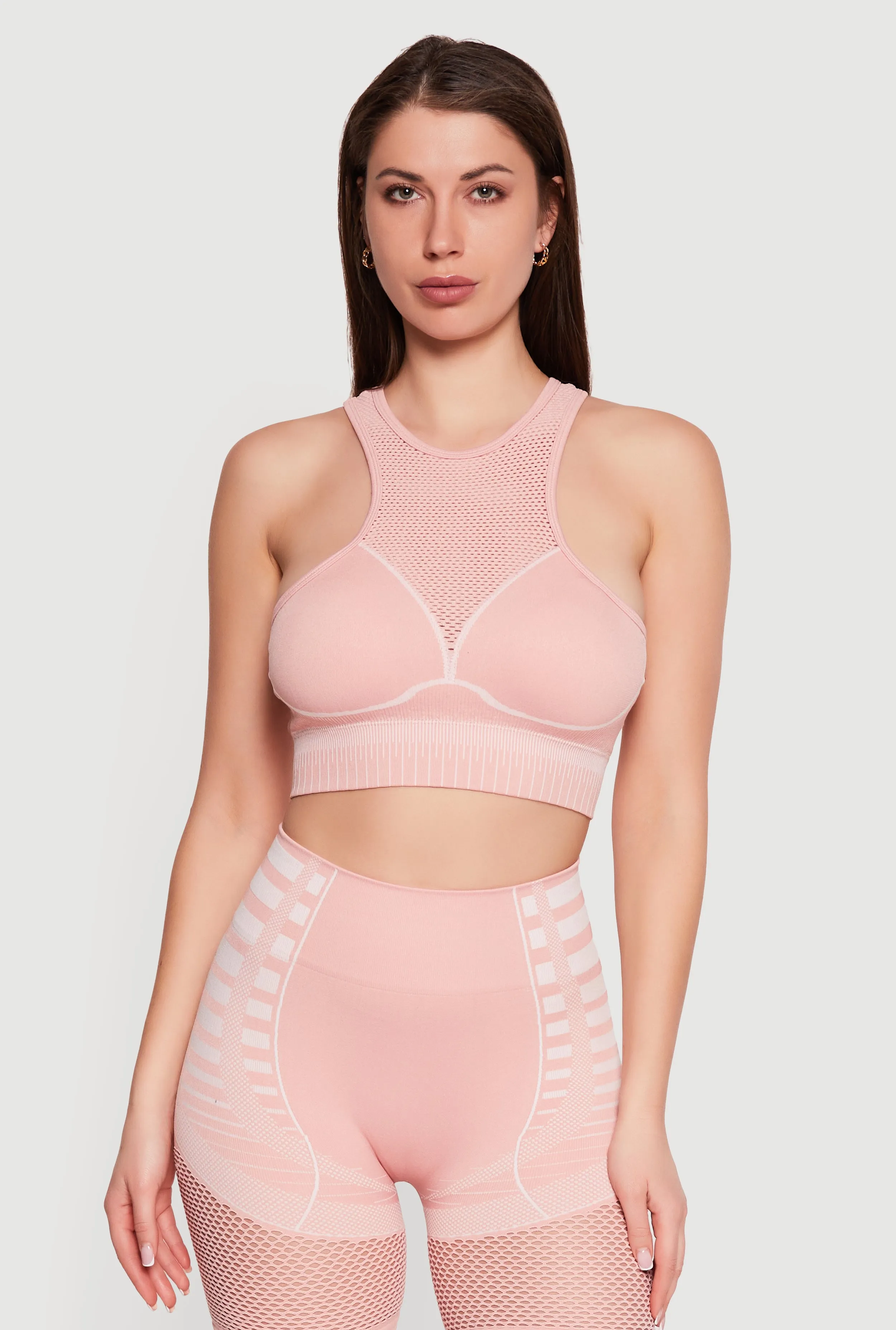 Color Blocked Fishnet Detail Seamless Sports Bra sold by Rainbow