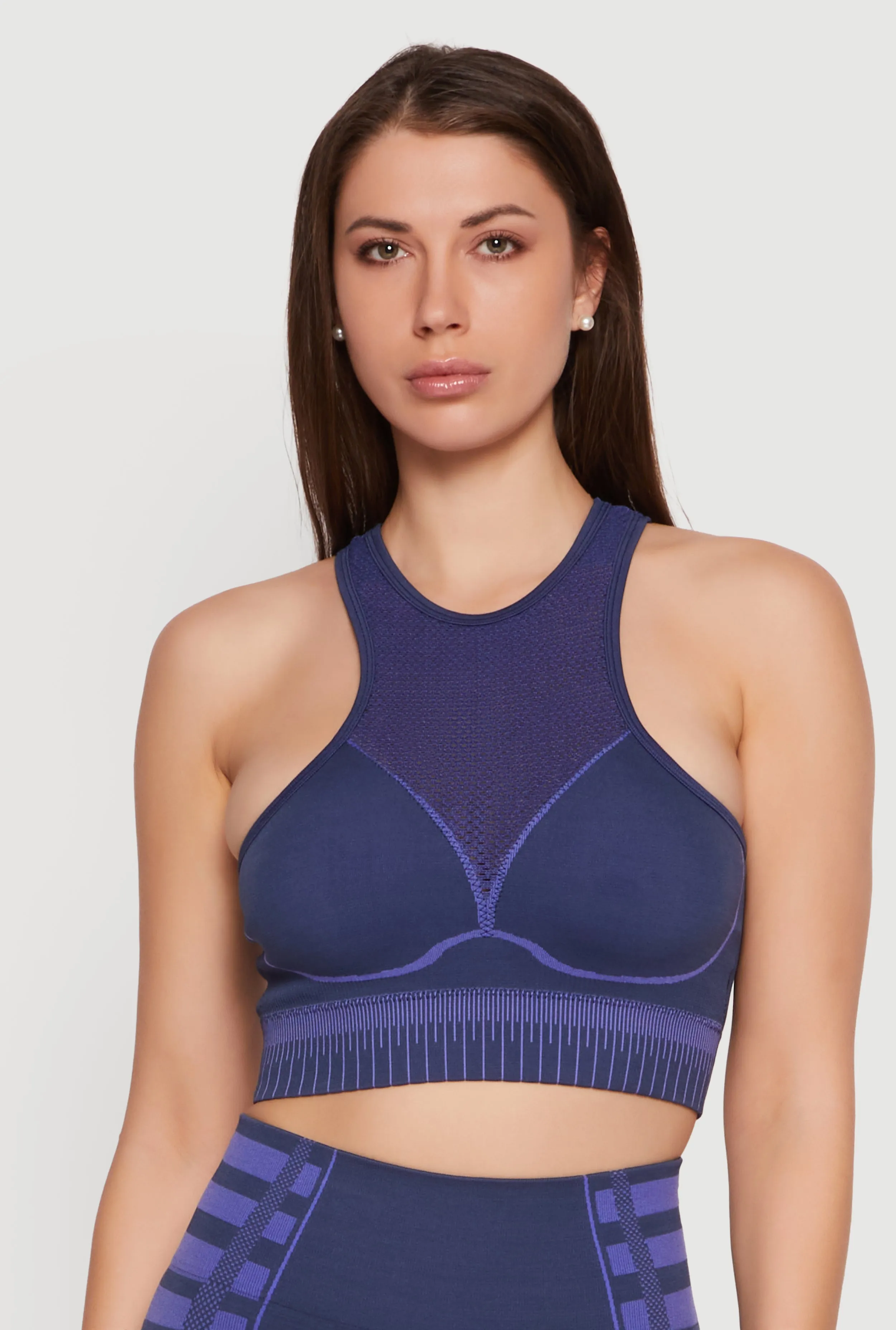 Color Blocked Fishnet Detail Seamless Sports Bra sold by Rainbow product image thumbnail 3