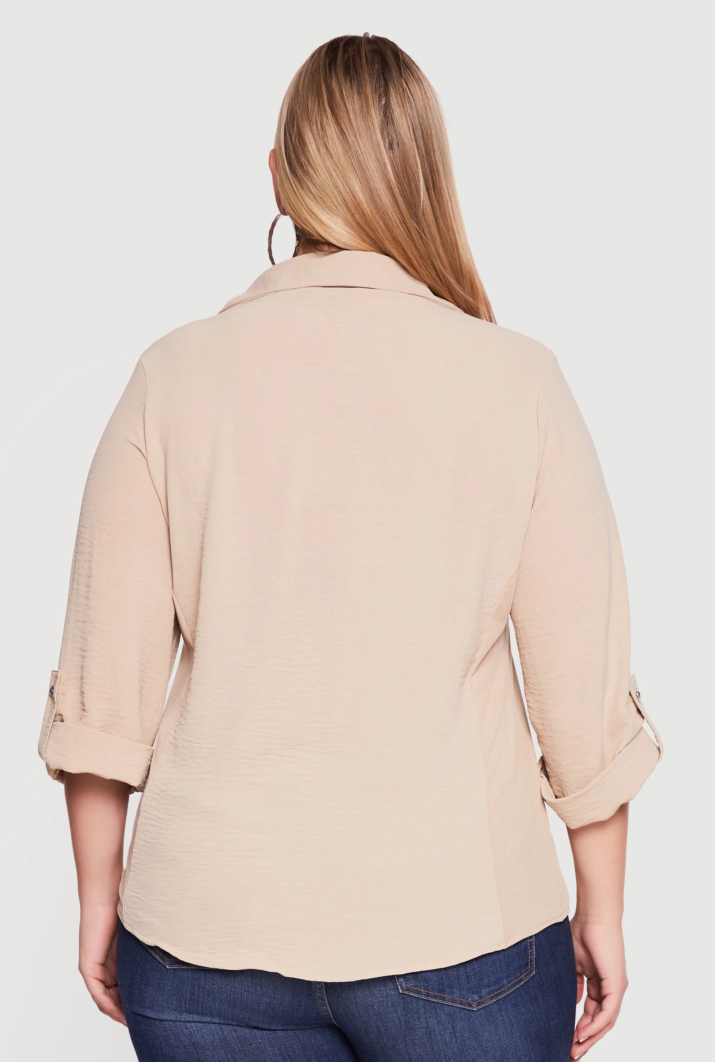 Plus Size Button Front Tab Sleeve Shirt sold by Rainbow product image thumbnail 5