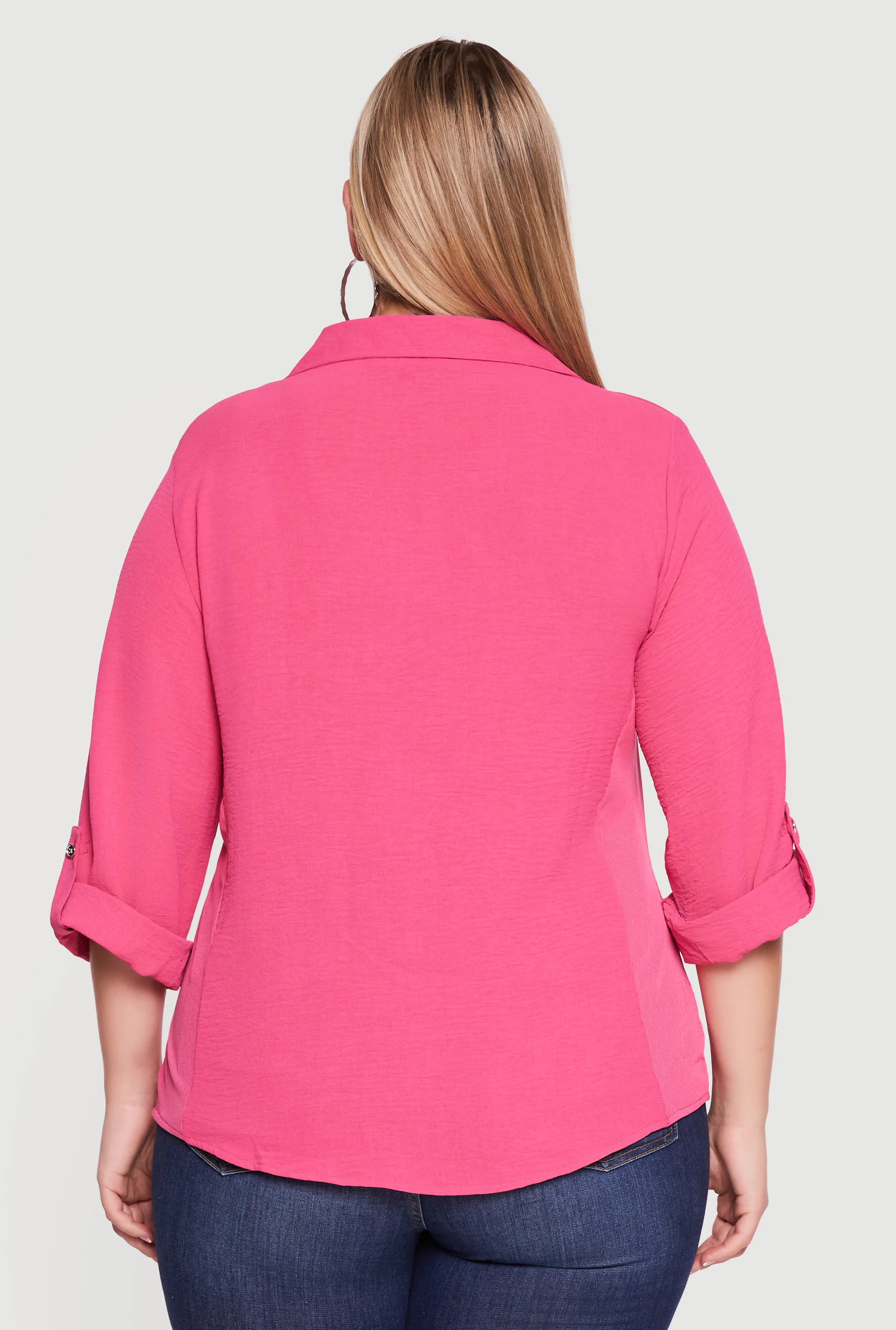 Plus Size Button Front Tab Sleeve Shirt sold by Rainbow product image thumbnail 5