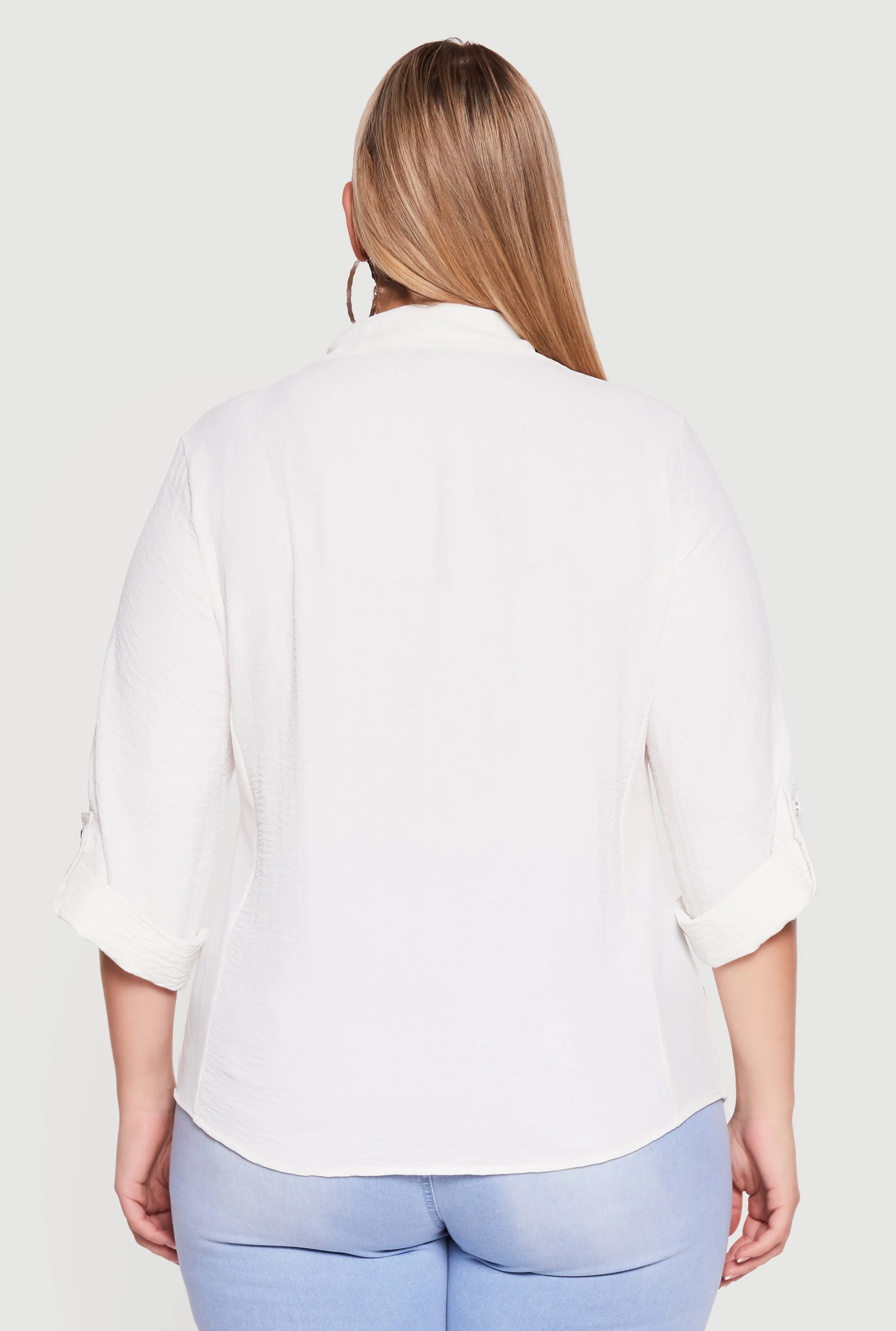 Plus Size Button Front Tab Sleeve Shirt sold by Rainbow product image thumbnail 5