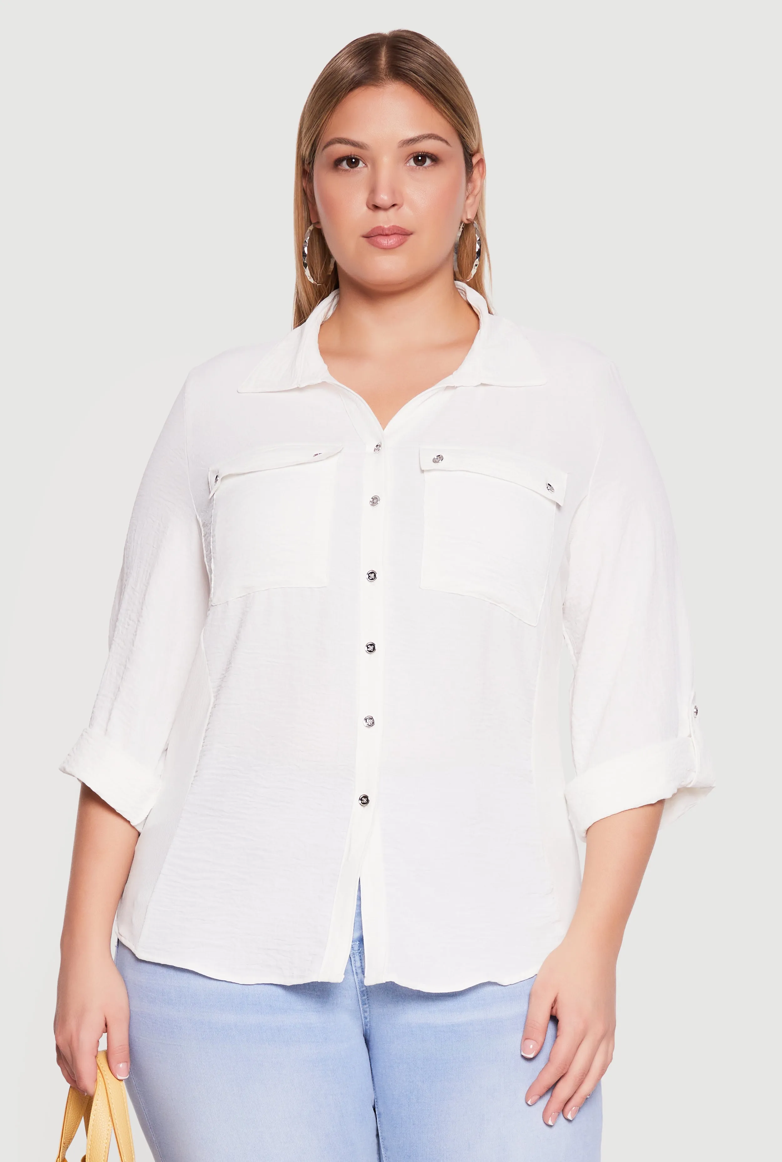 Plus Size Button Front Tab Sleeve Shirt sold by Rainbow product image thumbnail 2