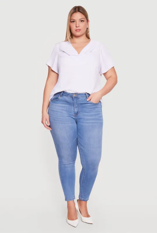 Plus Size Cowl Neck Crepe Knit Blouse made by Rainbow