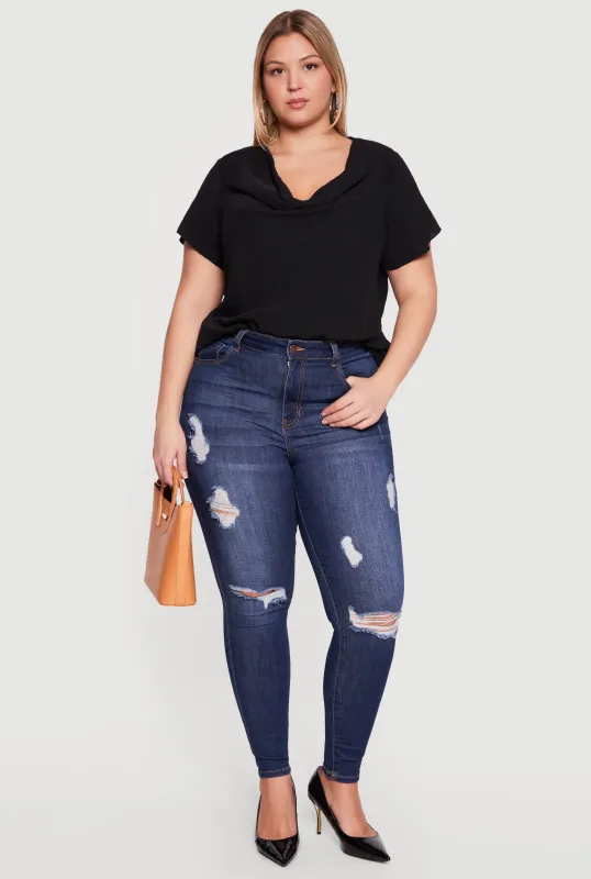 Plus Size Cowl Neck Crepe Knit Blouse made by Rainbow