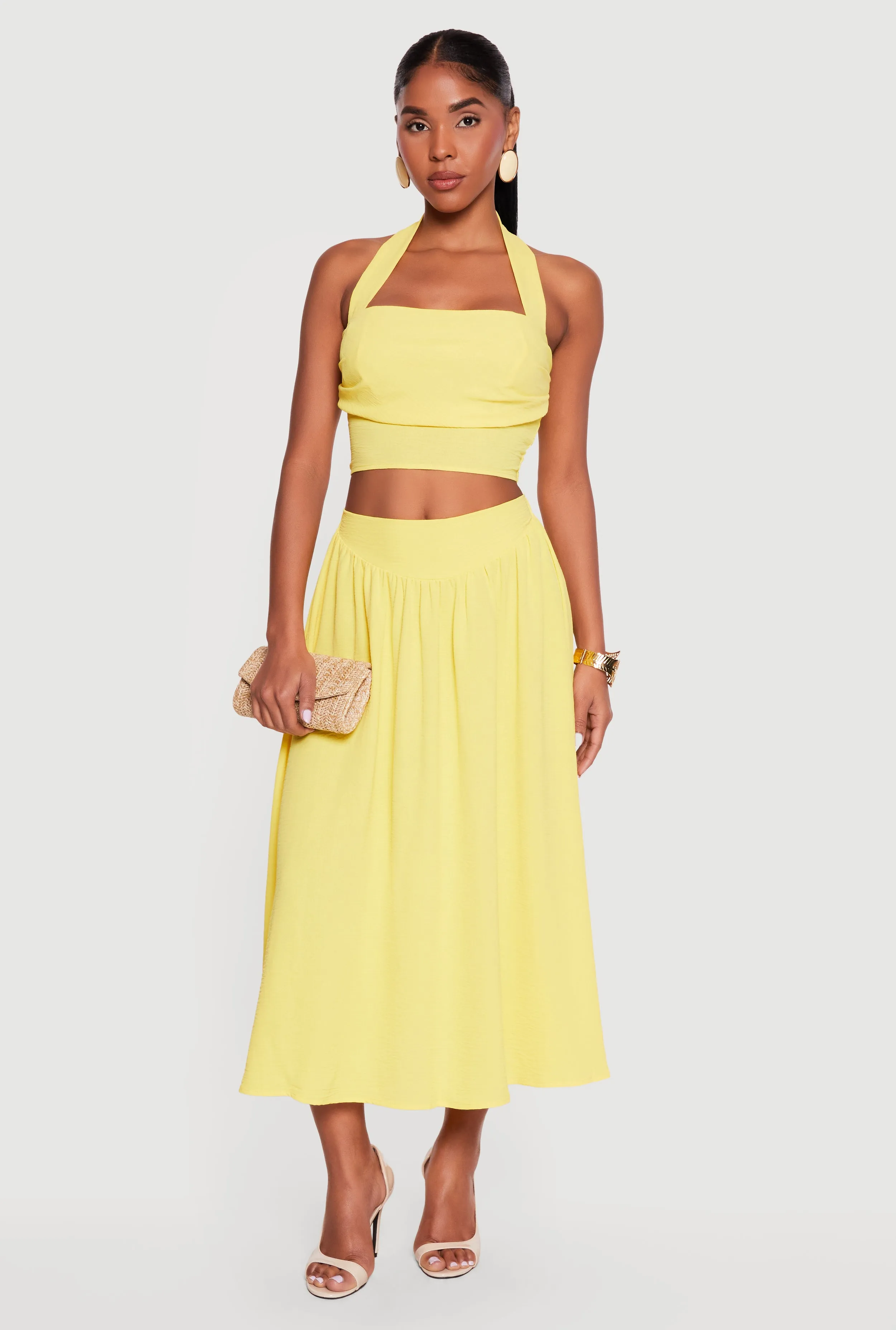 Crepe Knit High Waisted Midi Skirt sold by Rainbow