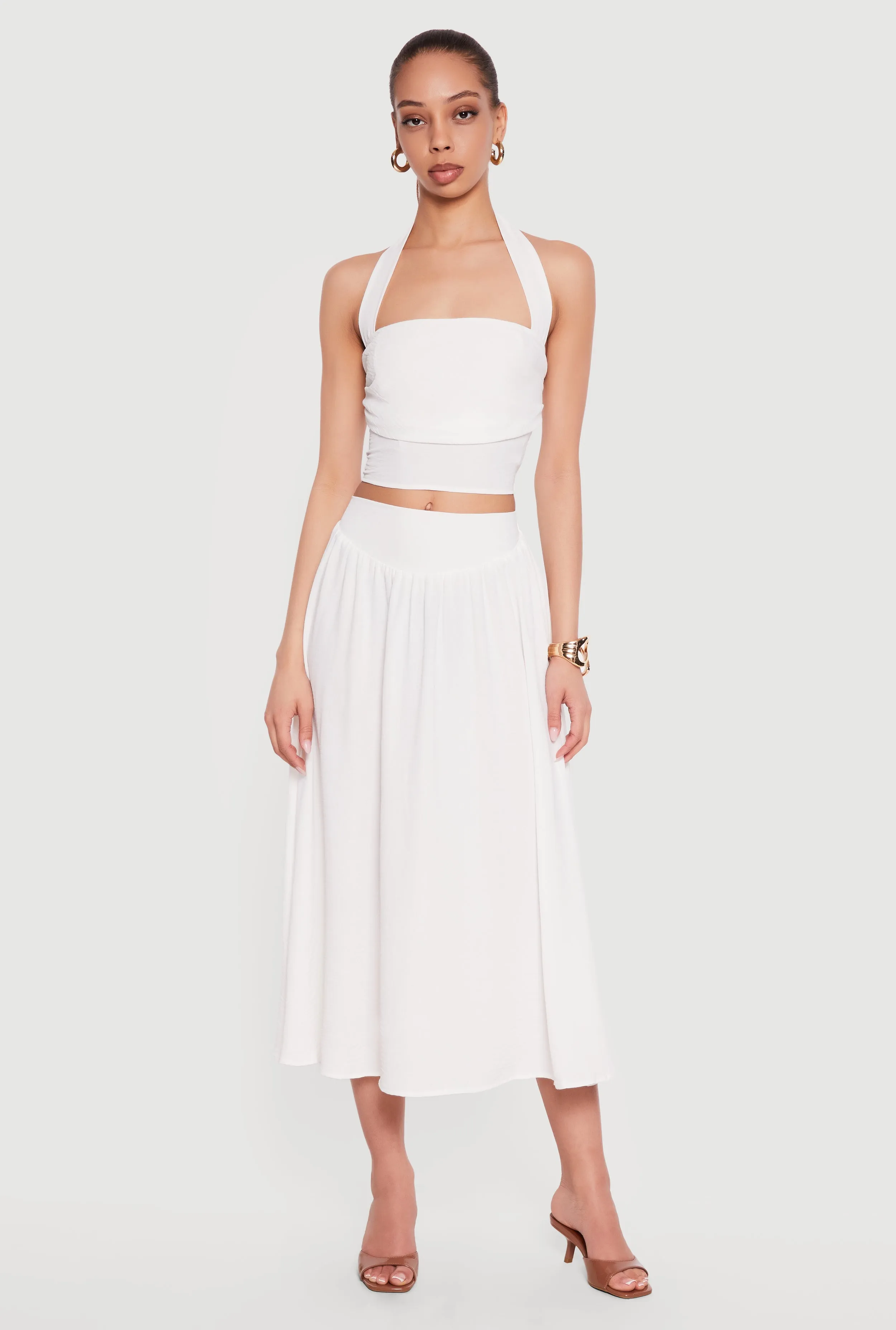 Crepe Knit High Waisted Midi Skirt sold by Rainbow