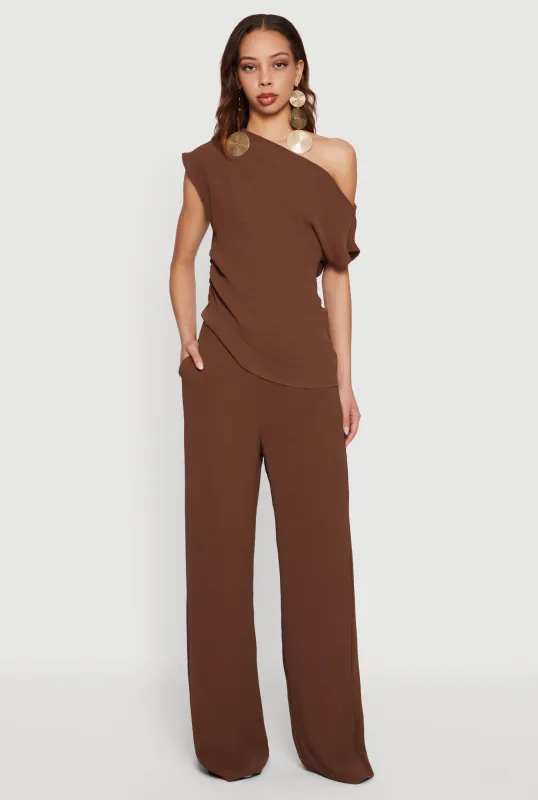 Crepe Knit Wide Leg Casual Pants made by Rainbow