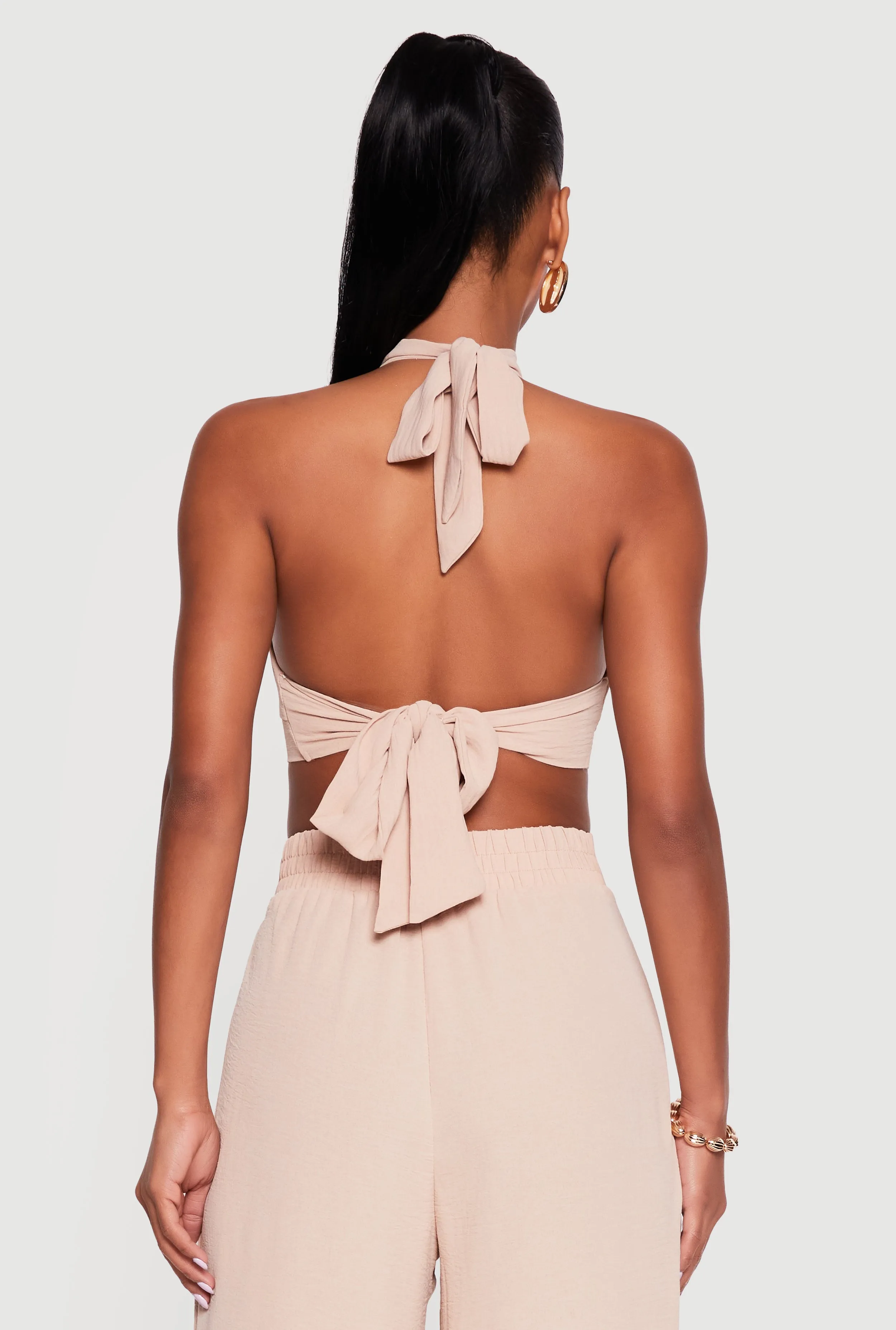 Ruched Tie Back Crepe Knit Halter Crop Top sold by Rainbow product image thumbnail 5