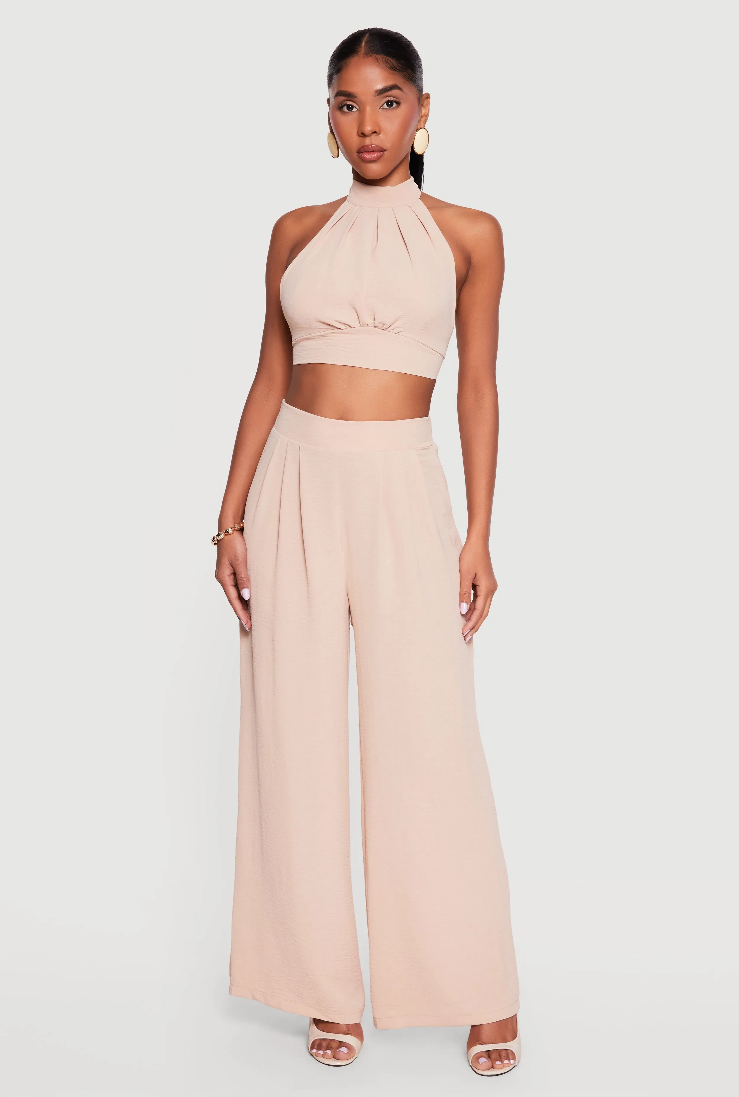 Ruched Tie Back Crepe Knit Halter Crop Top sold by Rainbow product image thumbnail 2