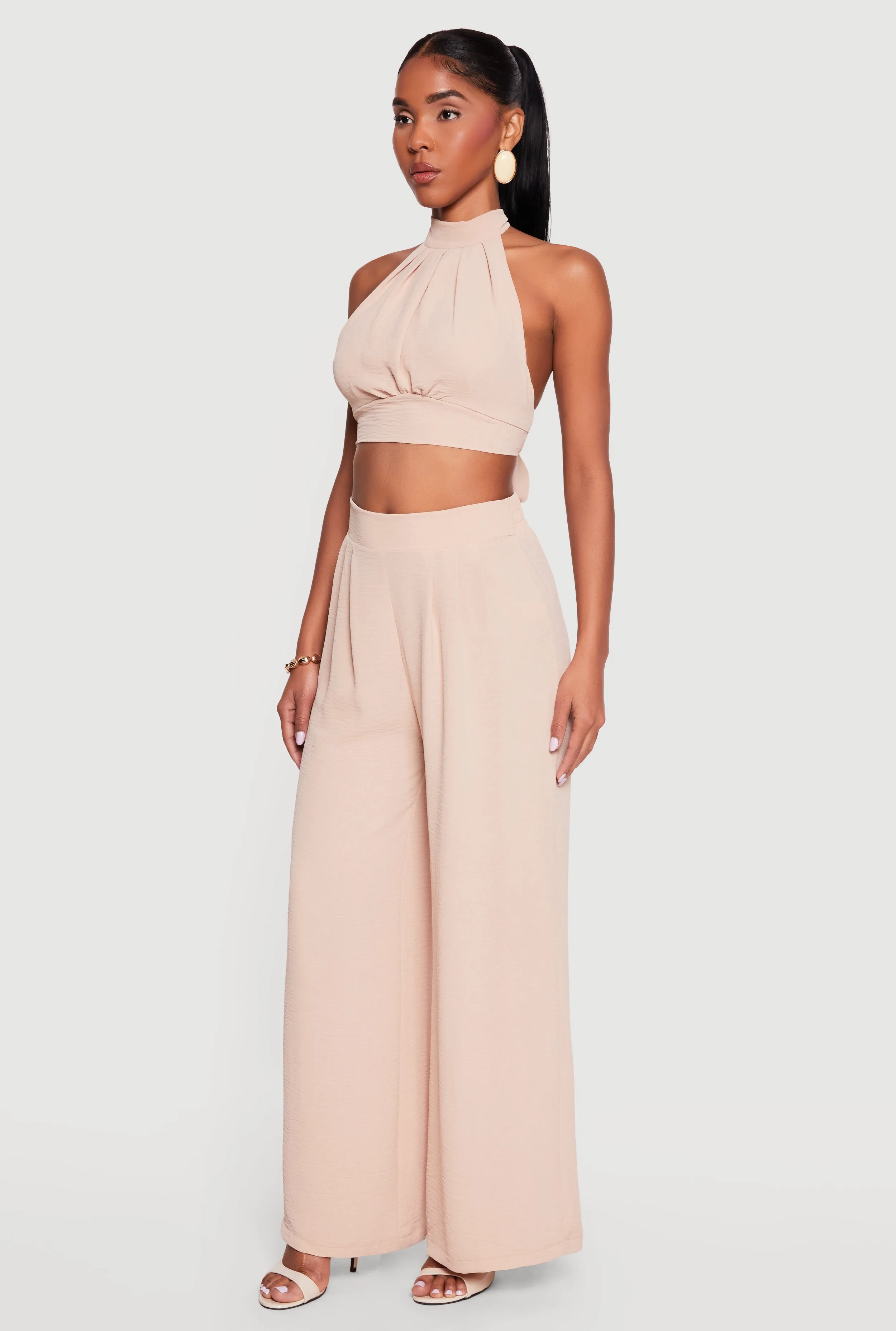 Ruched Tie Back Crepe Knit Halter Crop Top sold by Rainbow product image thumbnail 3
