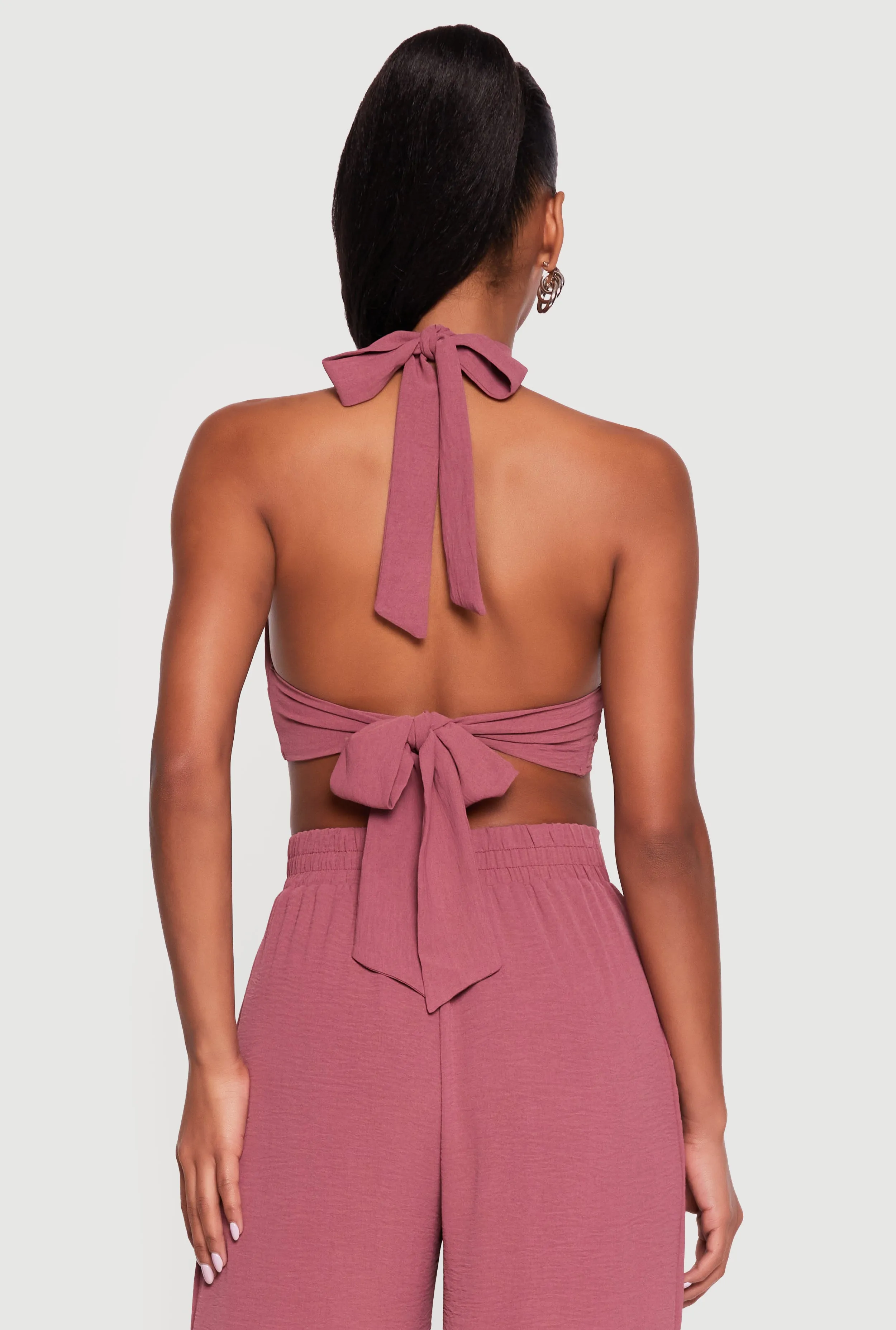 Ruched Tie Back Crepe Knit Halter Crop Top sold by Rainbow product image thumbnail 5