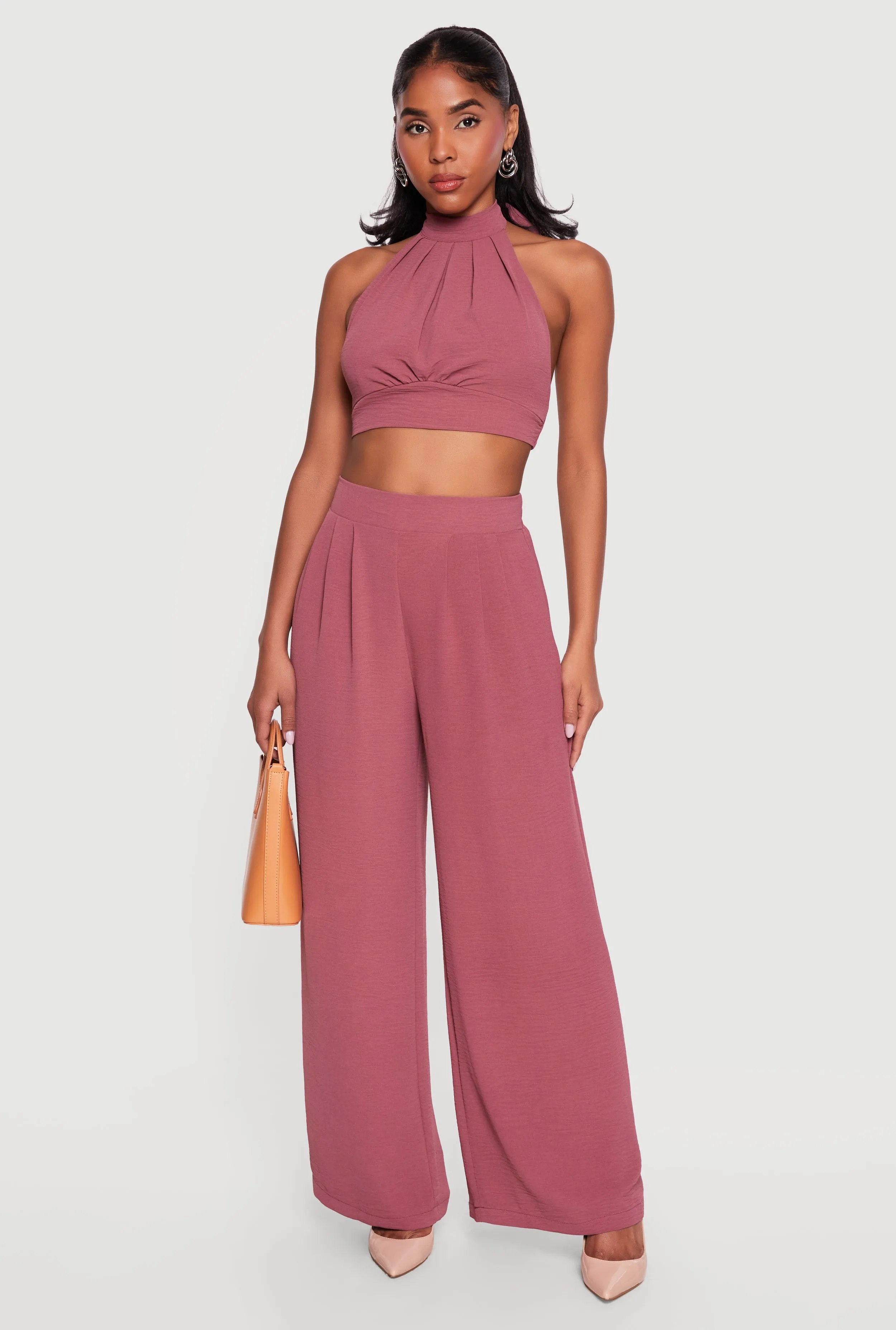 Ruched Tie Back Crepe Knit Halter Crop Top sold by Rainbow product image thumbnail 2