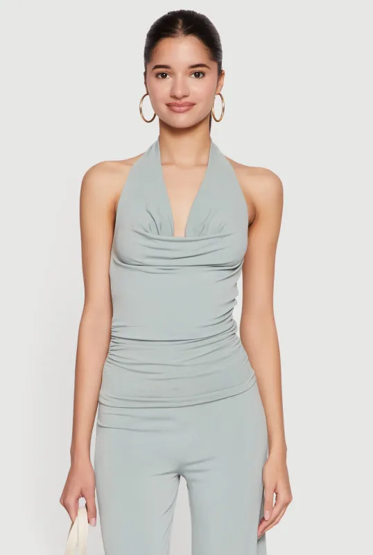 Cowl Halter Neck Side Ruched Top made by Rainbow