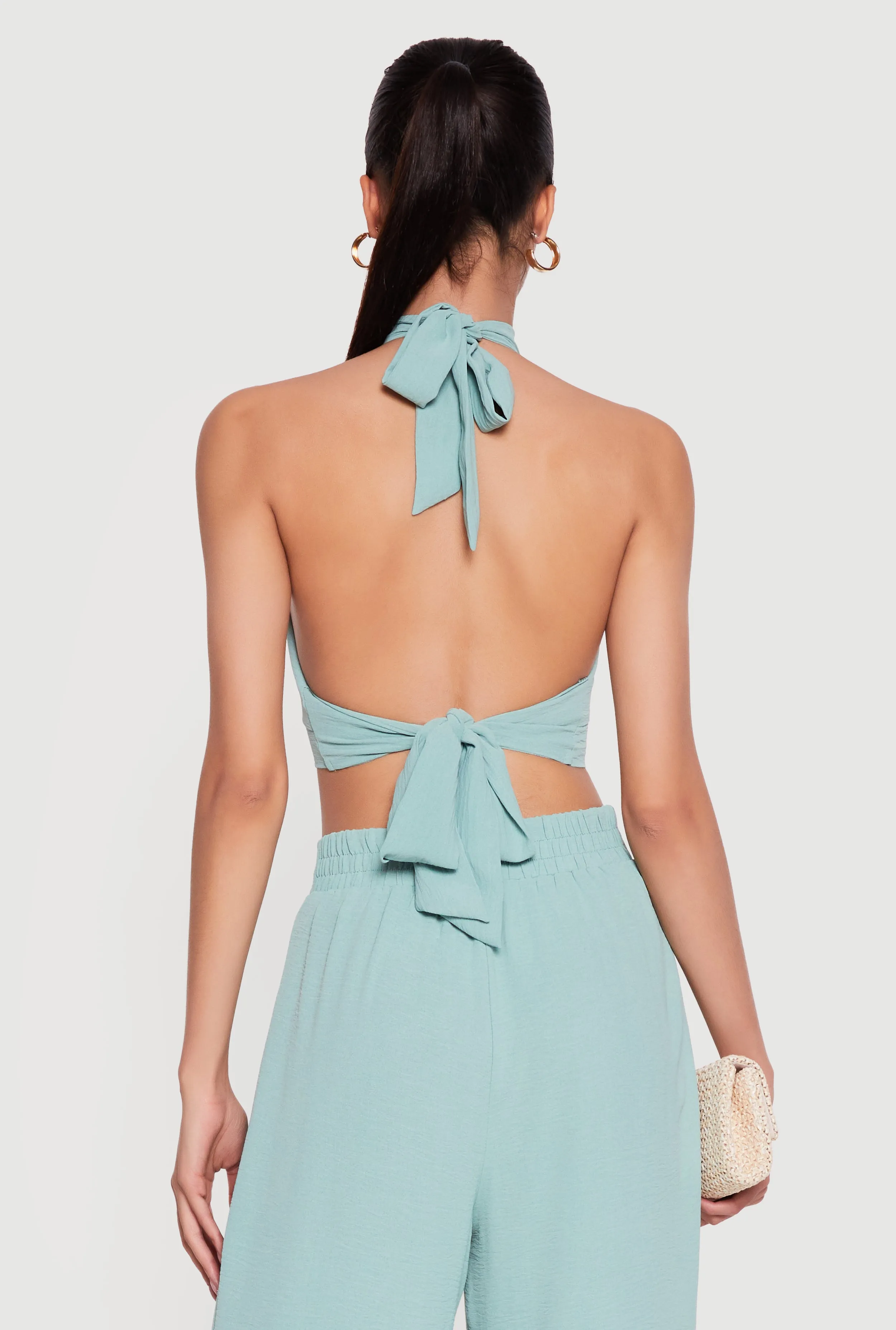 Ruched Tie Back Crepe Knit Halter Crop Top sold by Rainbow product image thumbnail 5