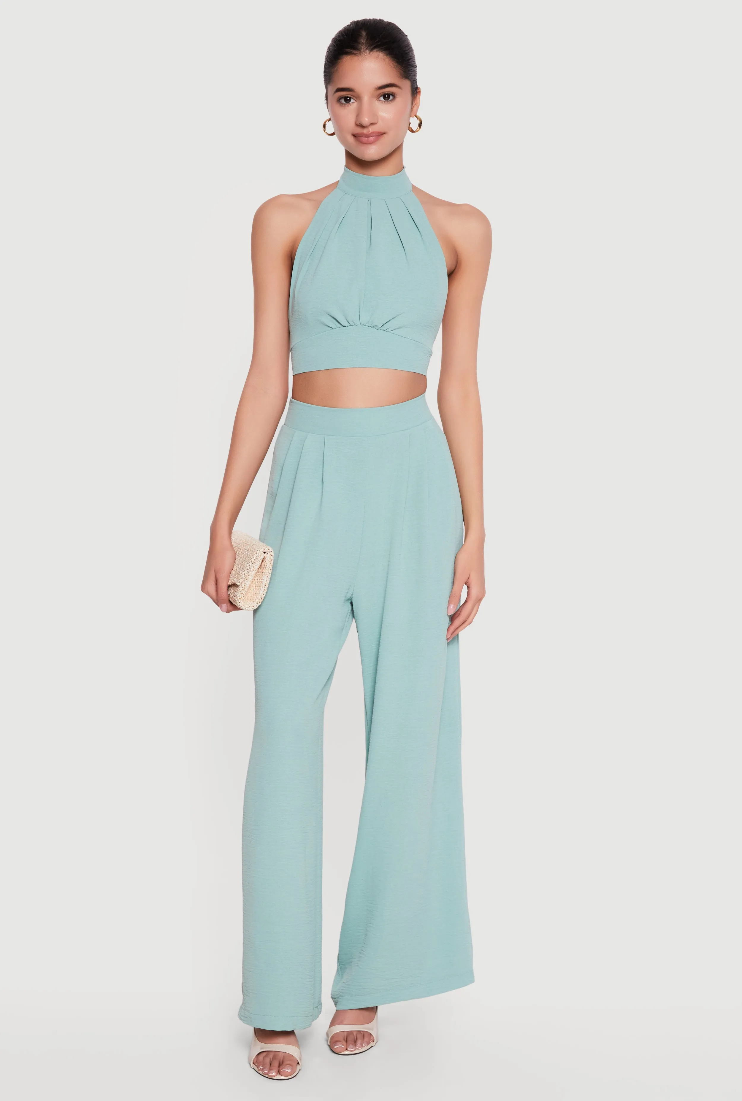 Ruched Tie Back Crepe Knit Halter Crop Top sold by Rainbow product image thumbnail 2