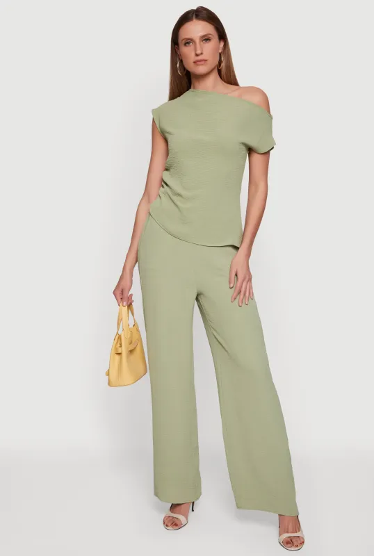 Crepe Knit Wide Leg Casual Pants made by Rainbow