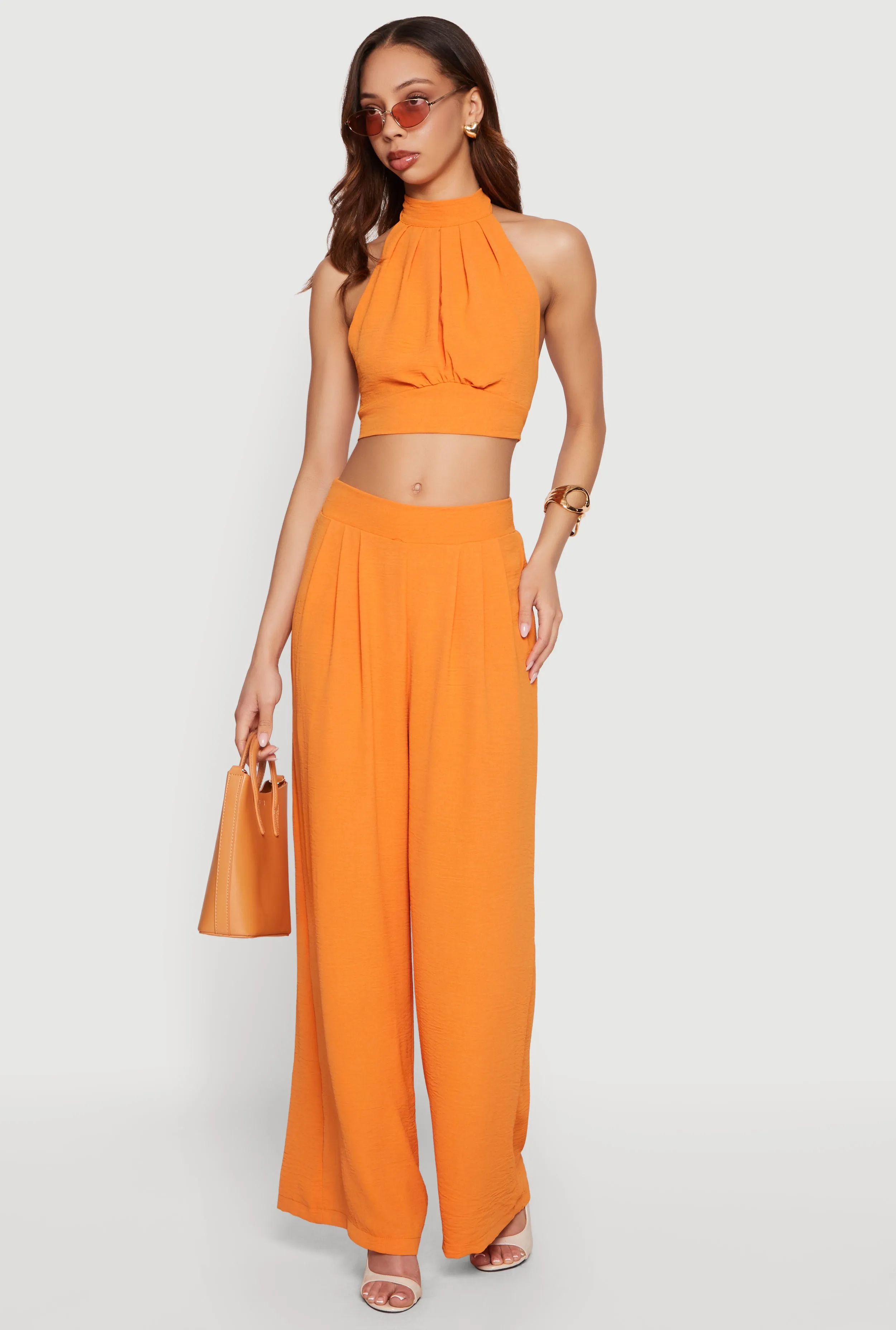 Ruched Tie Back Crepe Knit Halter Crop Top sold by Rainbow product image thumbnail 3