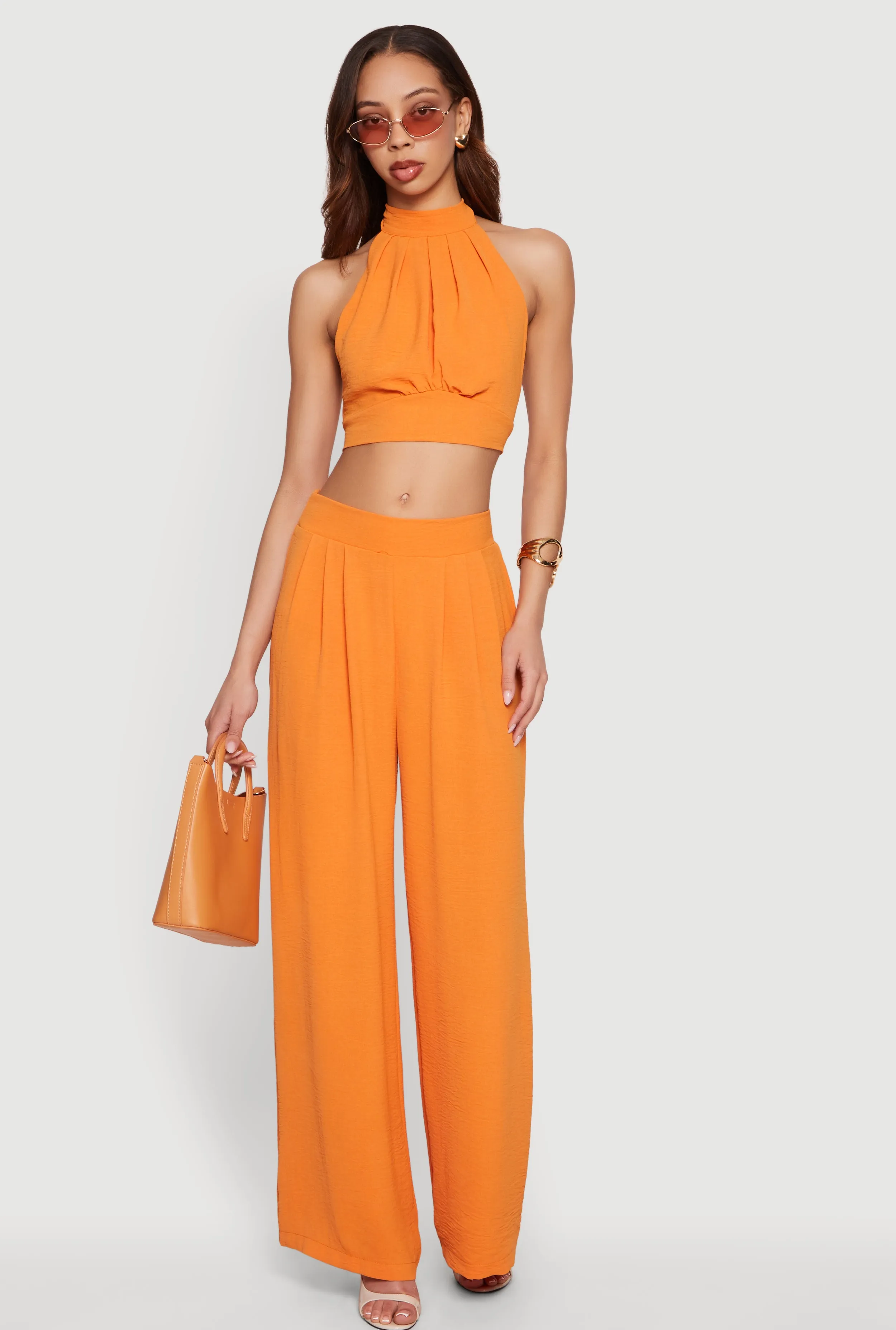 Ruched Tie Back Crepe Knit Halter Crop Top sold by Rainbow product image thumbnail 2