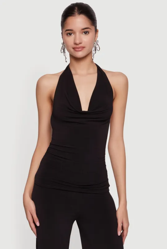 Cowl Halter Neck Side Ruched Top made by Rainbow