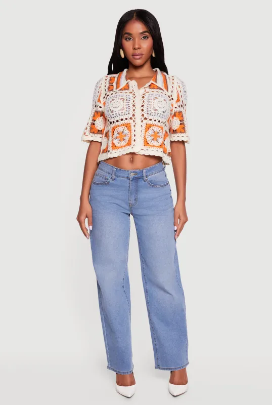 Scallop Trim Button Front Crochet Top sold by Rainbow