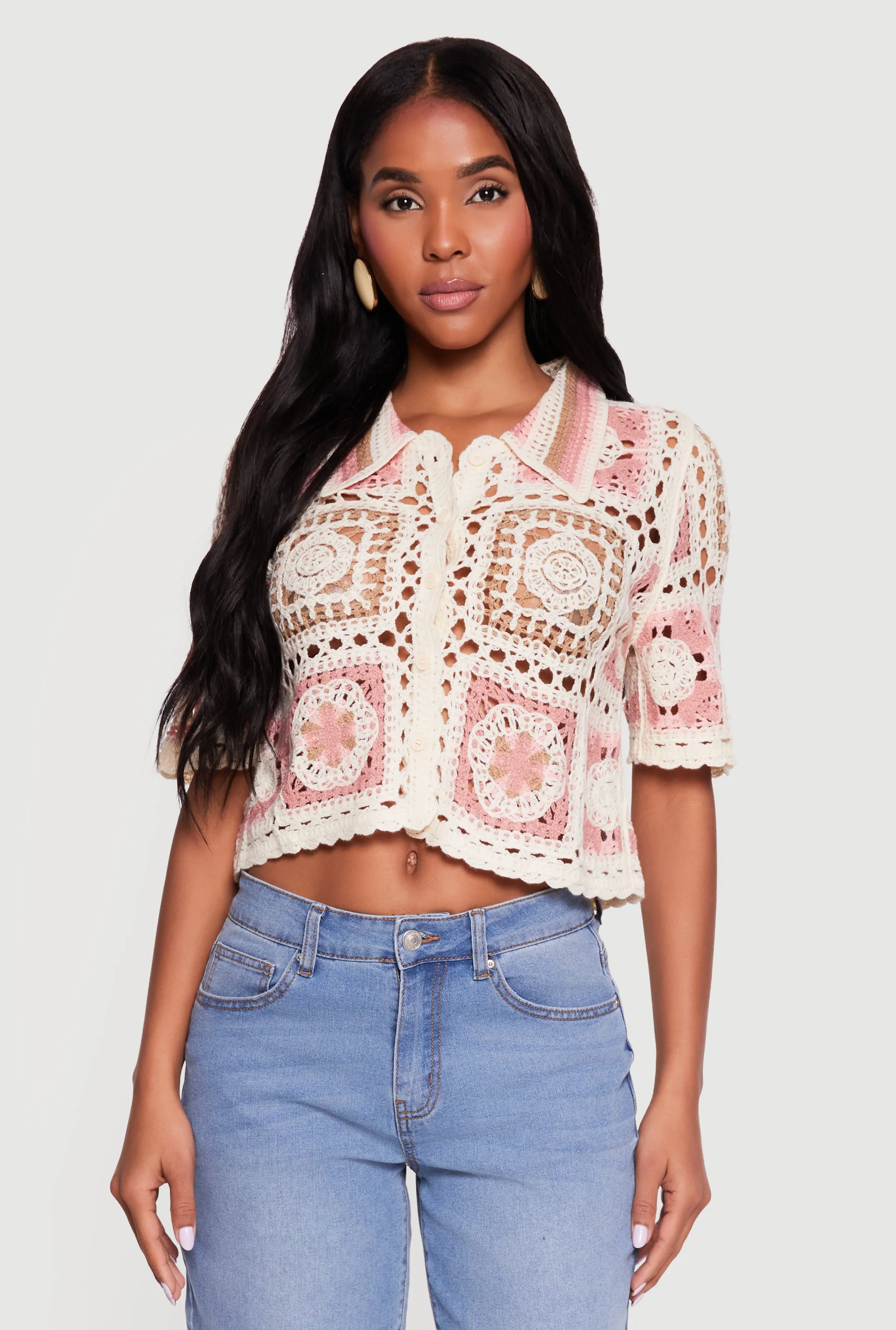 Scallop Trim Button Front Crochet Top sold by Rainbow product image thumbnail 2