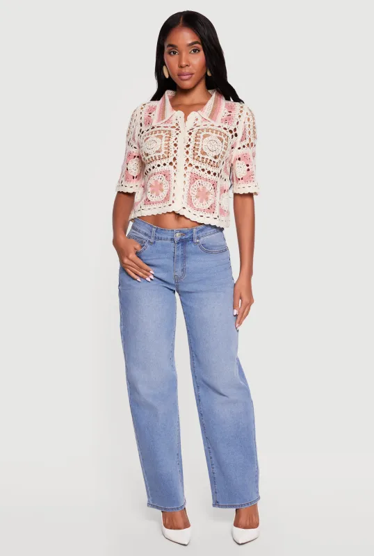 Scallop Trim Button Front Crochet Top sold by Rainbow