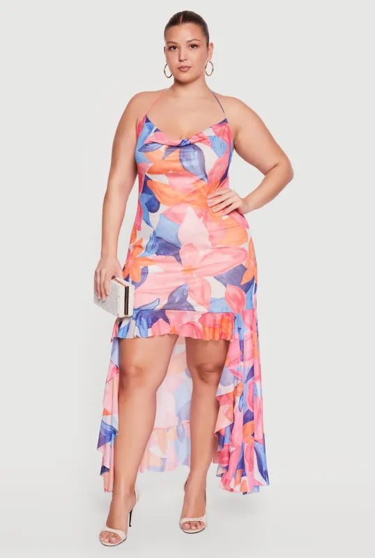 Plus Size Ruffle Trim High Low Maxi Dress sold by Rainbow
