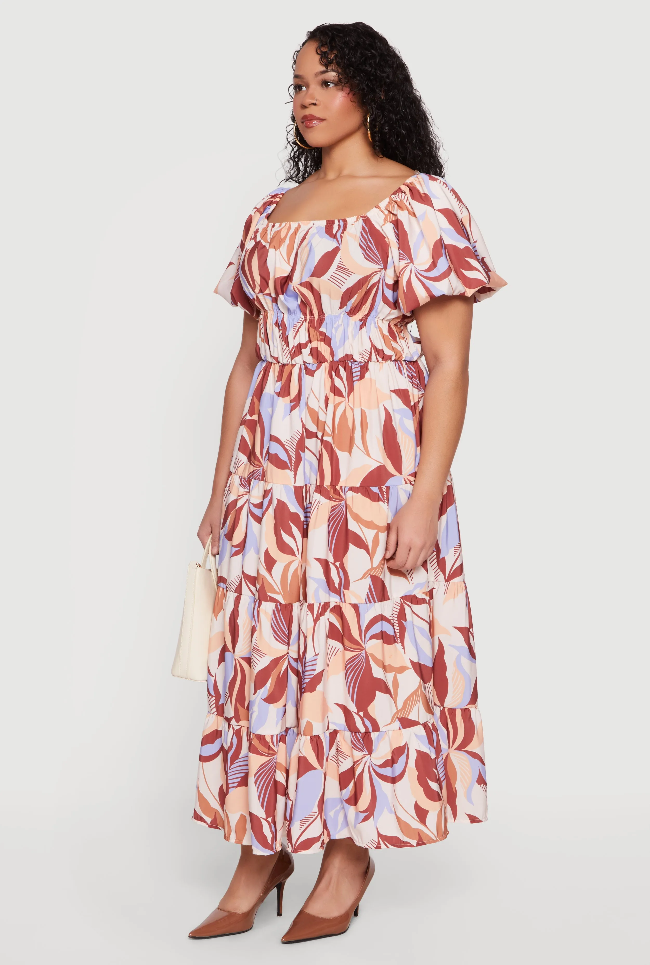 Plus Size Patterned Bubble Sleeve Tiered Maxi Dress sold by Rainbow product image thumbnail 2